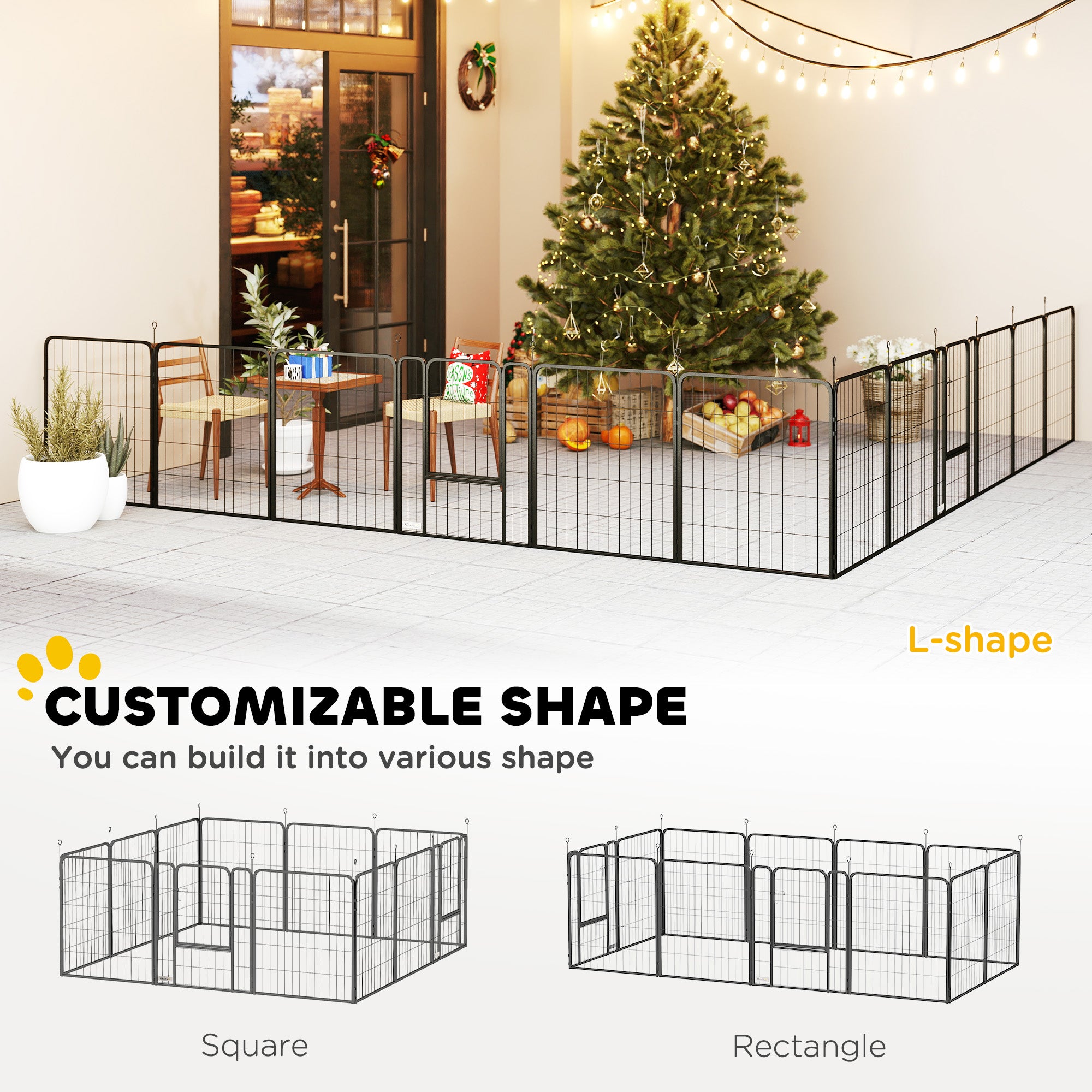 PawHut 12 Panels Heavy Duty Dog Playpen with Doors, for Medium Dogs, 80cm High, Black - North Peak Garden Furniture