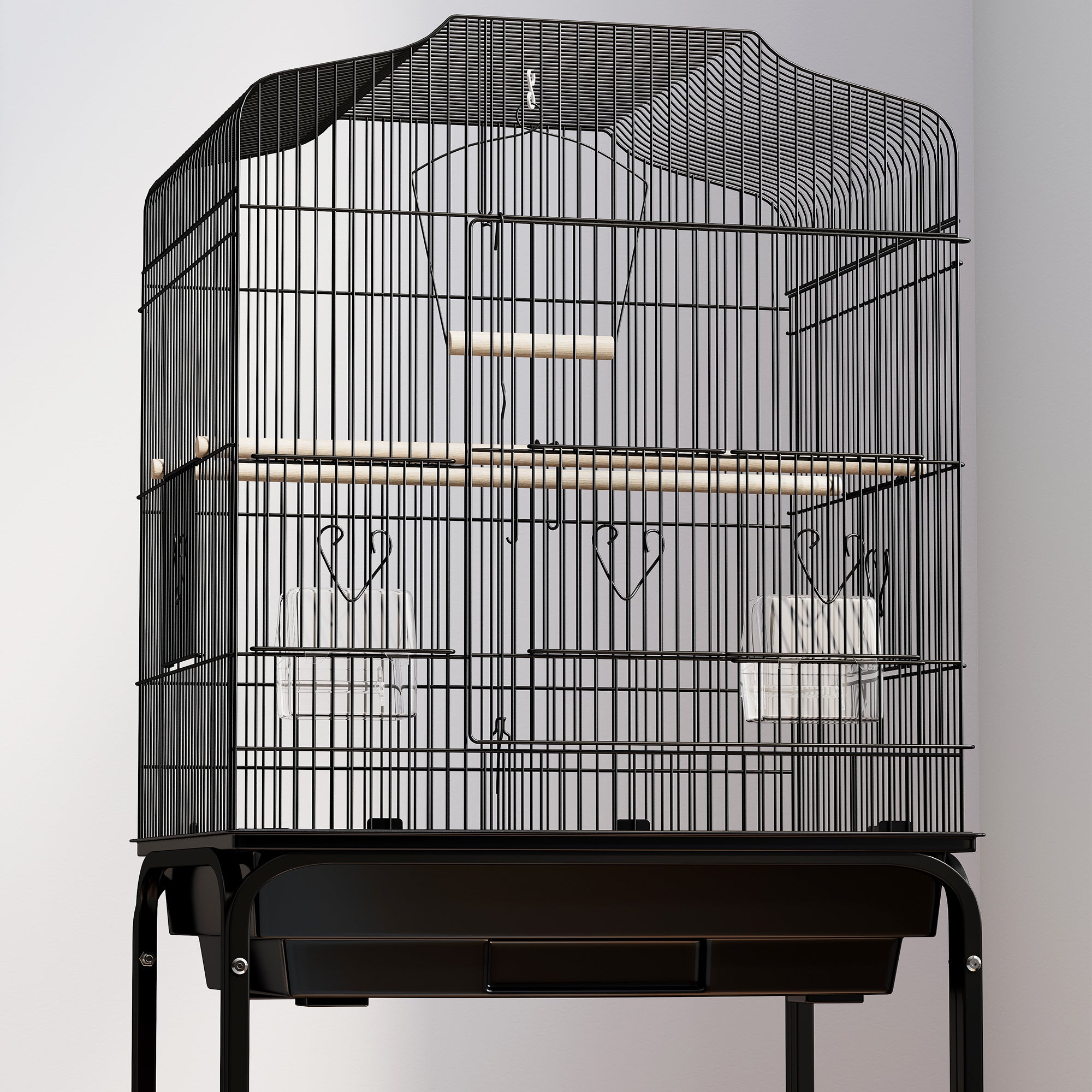PawHut Bird Cage Budgie Cages for Finch Canary Parakeet with Stand Wheels Slide-out Tray Accessories Storage Shelf, Black - North Peak Garden Furniture