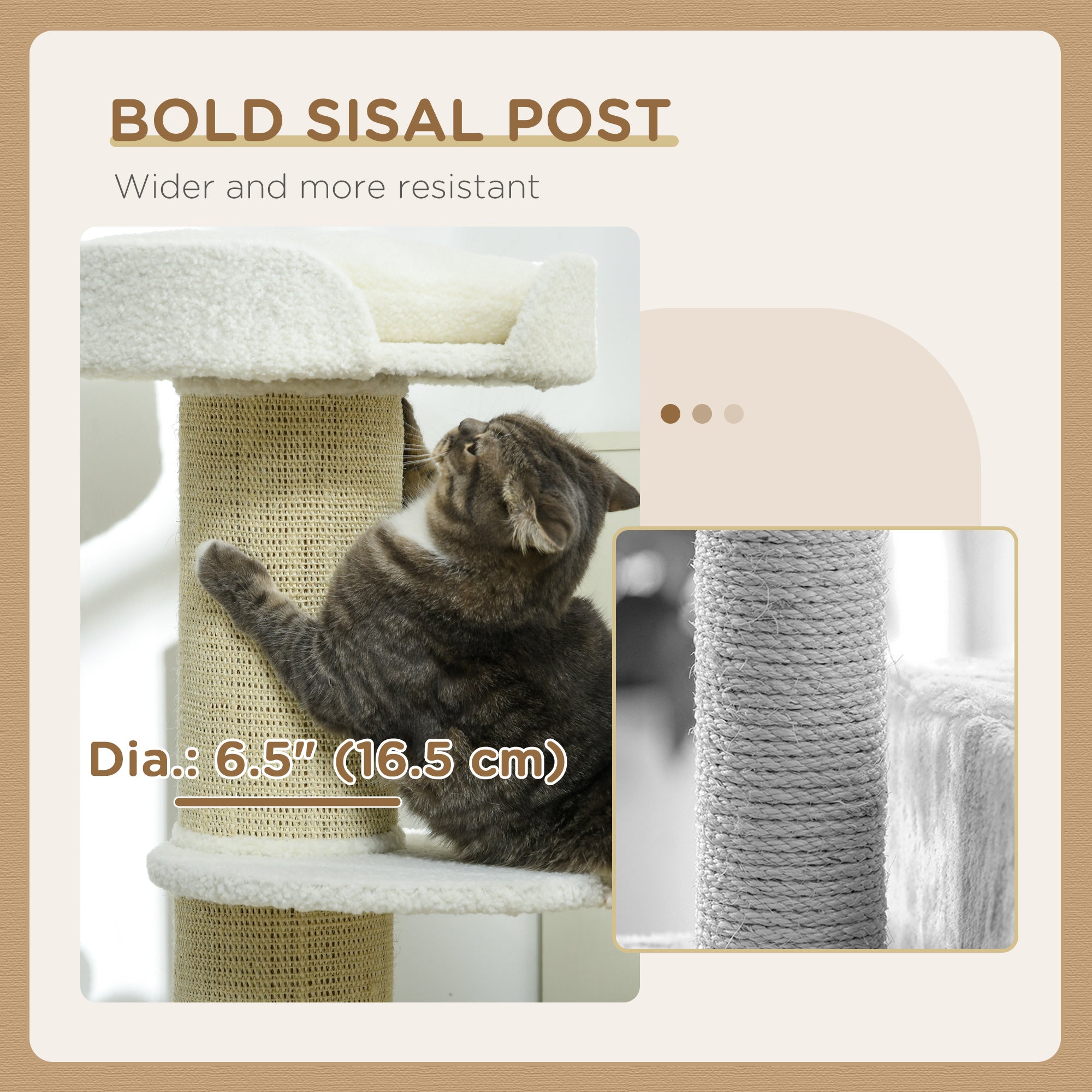 PawHut 2 Tier Sisal Sherpa Cat Tree with Basket Cushion Sisal Post Cream White - North Peak Garden Furniture
