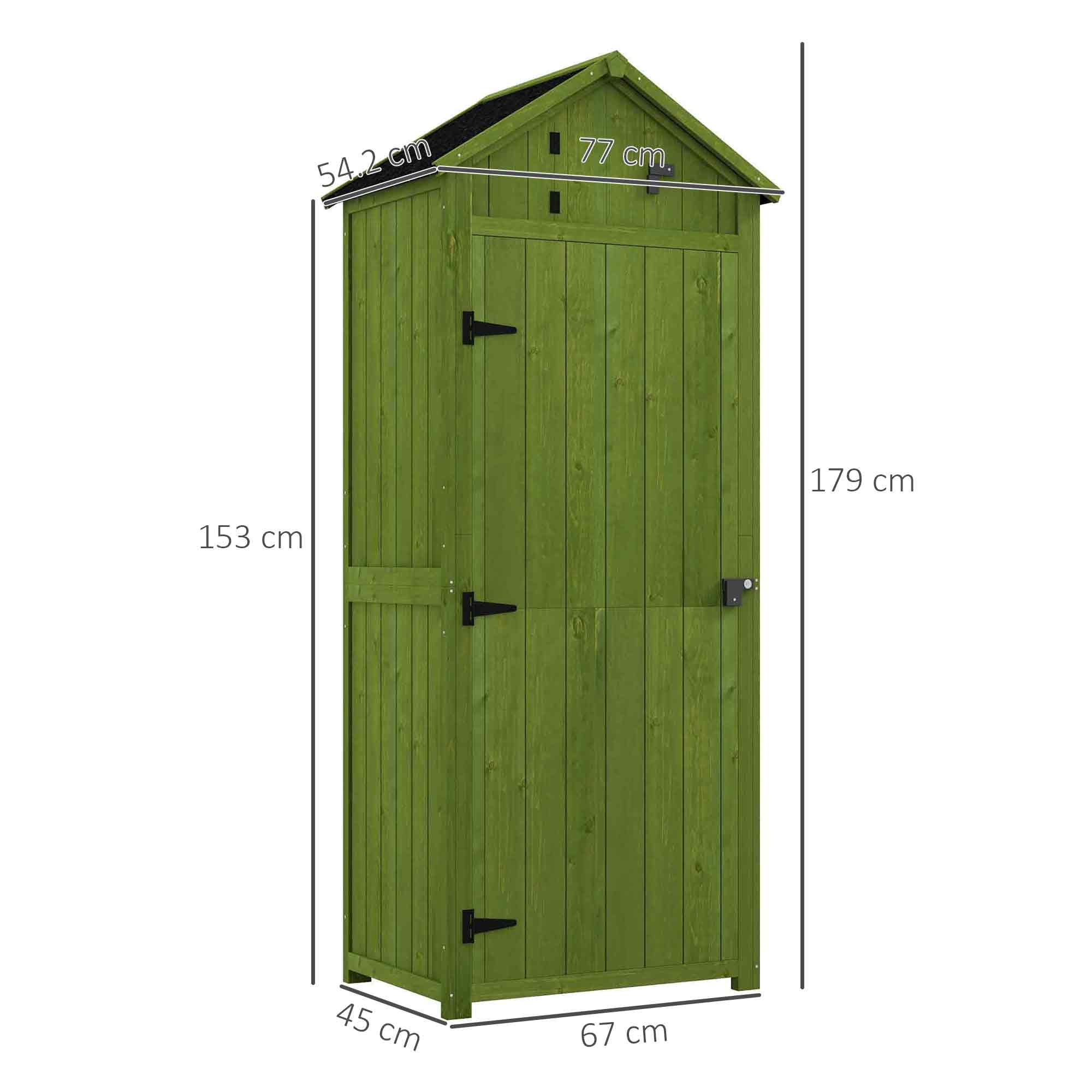 Outsunny Wooden Garden Shed, Utility Outdoor Small Shed with Lockable Double Doors, Shelves and Roof Hatch, Dark Green - North Peak Garden Furniture