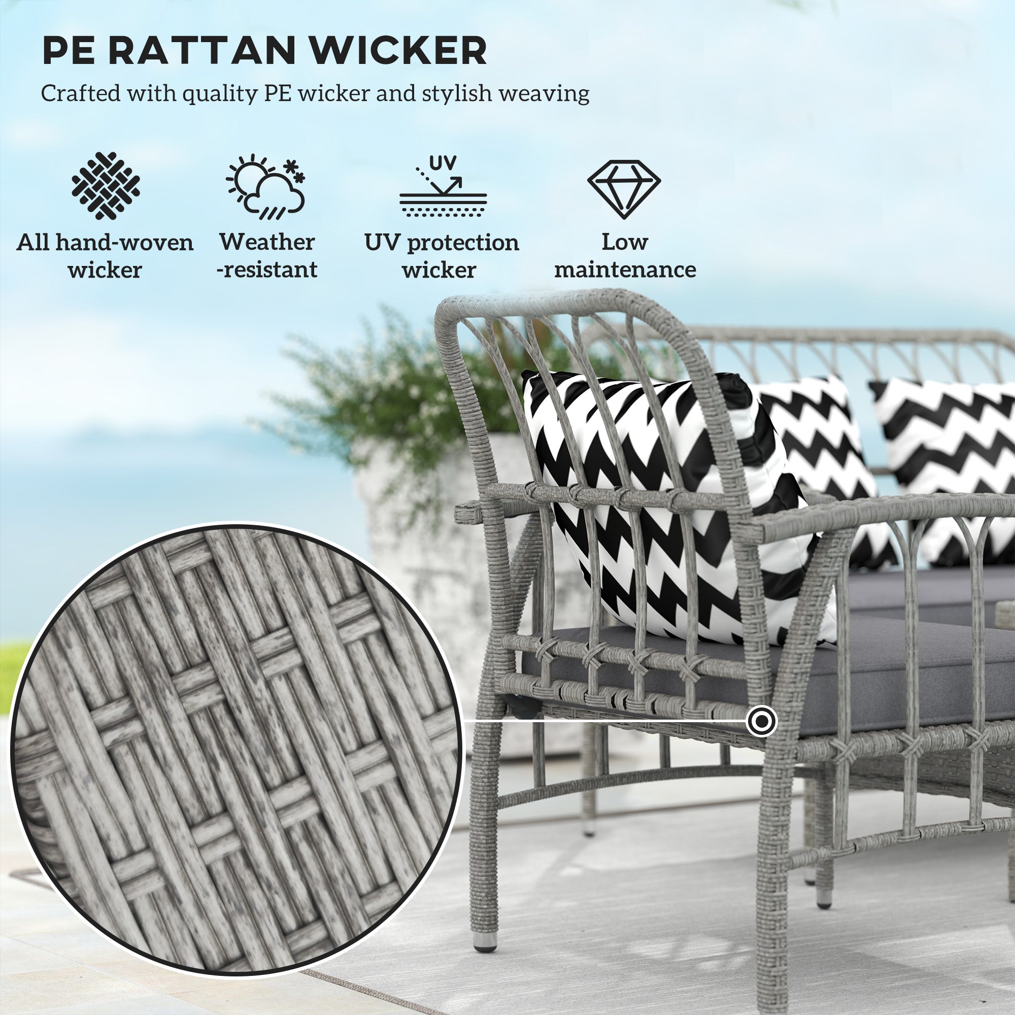 Outsunny Four-Piece Rattan Cut-Out Sofa Set - Grey - North Peak Garden Furniture
