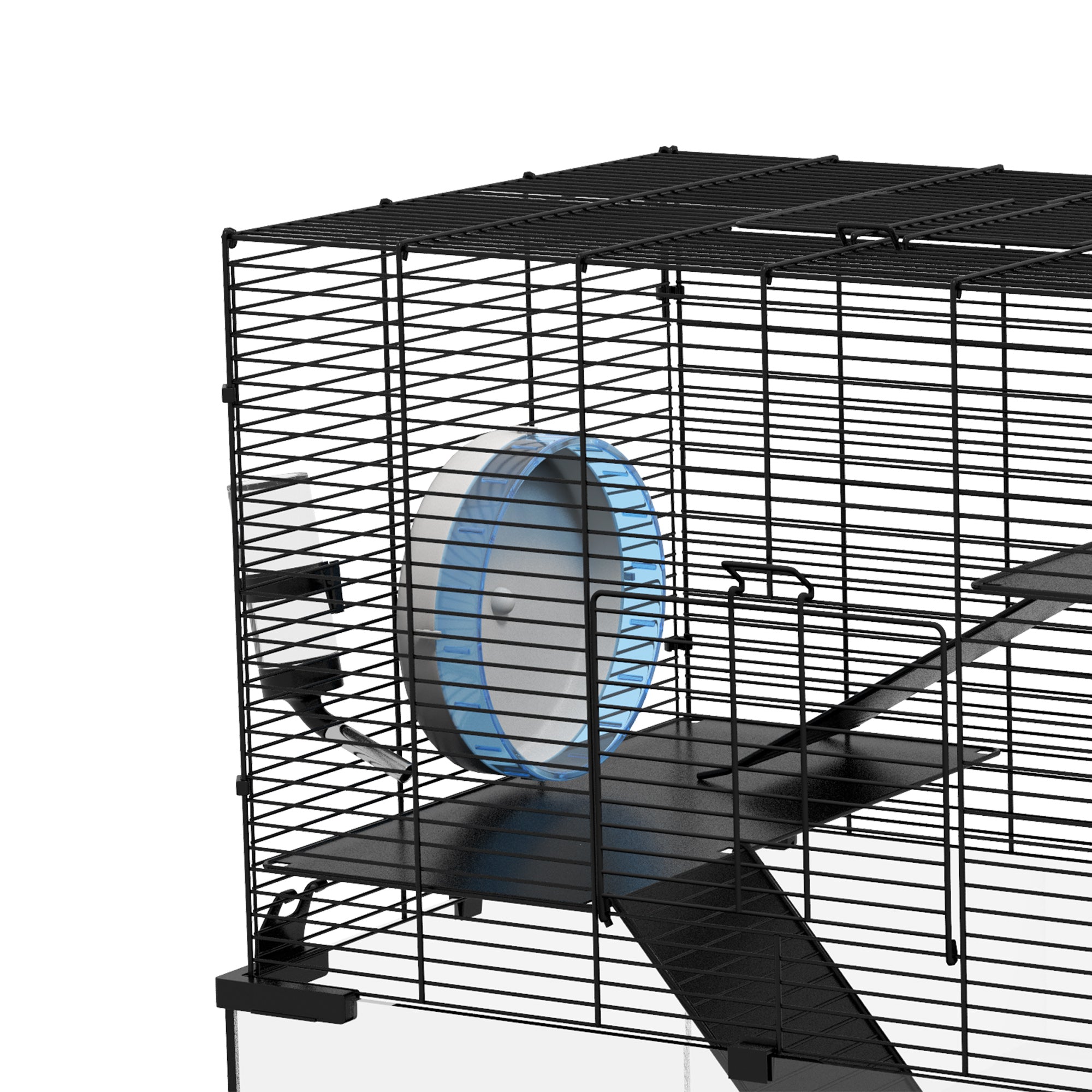 PawHut 3 Tiers Hamster Cage, Gerbil Cage with Deep Glass Bottom, Non-Slip Ramps, Platforms, Hut, Exercise Wheels, Water Bottle, Dish, for Syrian Hamster, Dwarf Hamster, 60 x 40 x 57cm - North Peak Garden Furniture