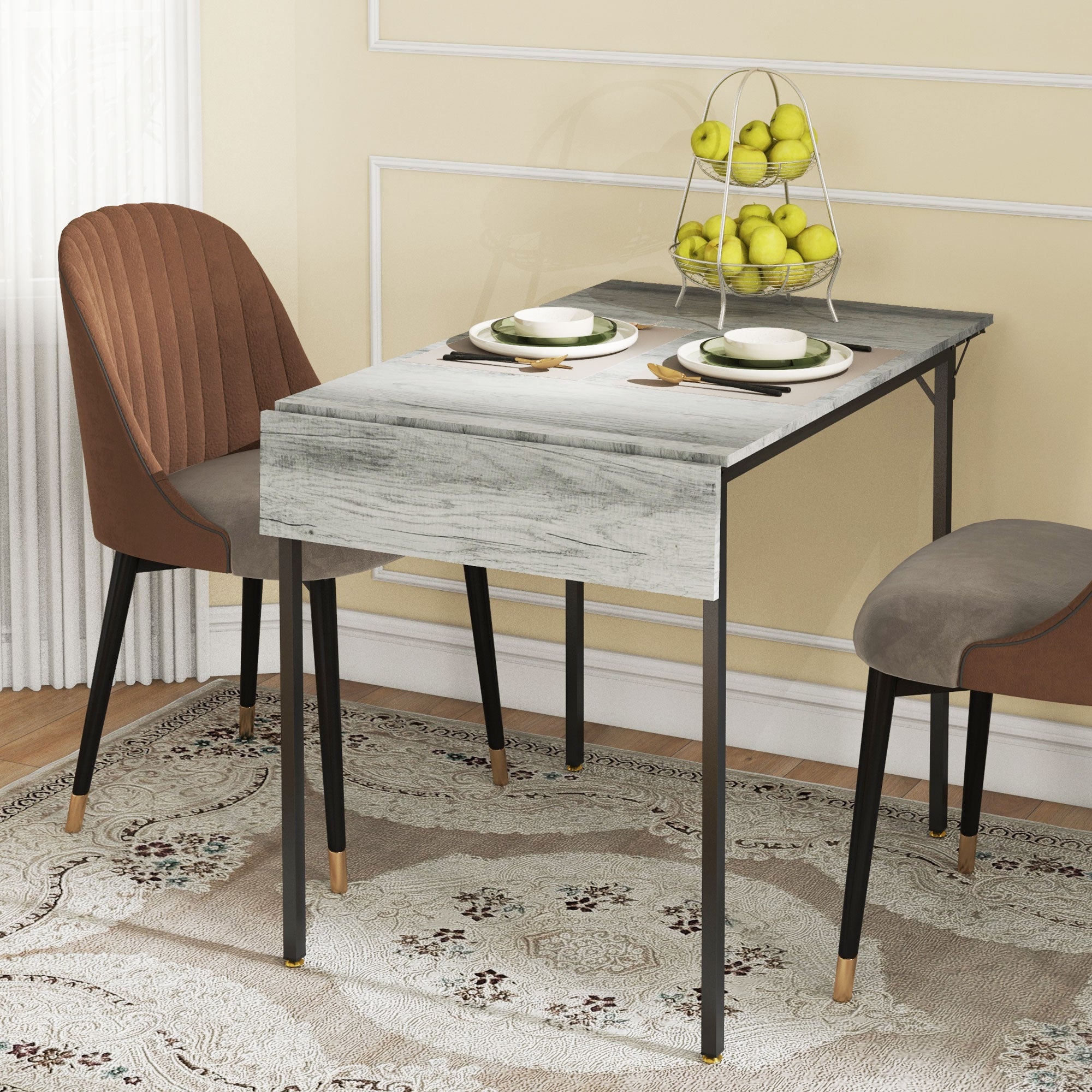 HOMCOM Four-Person Drop Leaf Dining Table - Grey - North Peak Garden Furniture