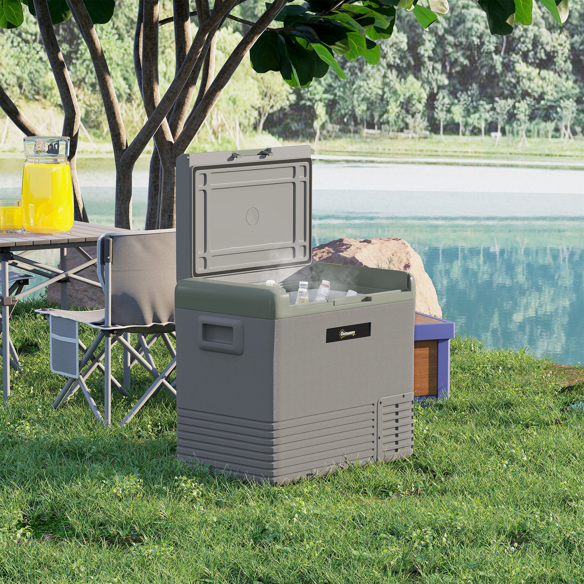 Outsunny 50L Portable Car Refrigerator - Light Green and Grey - North Peak Garden Furniture