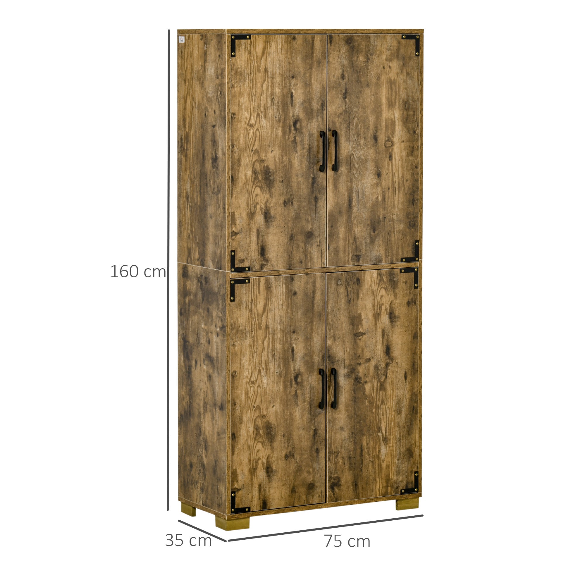 HOMCOM Farmhouse 4-Door Cabinet, Freestanding Tall Cupboard with Storage Shelves for Bedroom & Living Room, Rustic Wood Effect - North Peak Garden Furniture