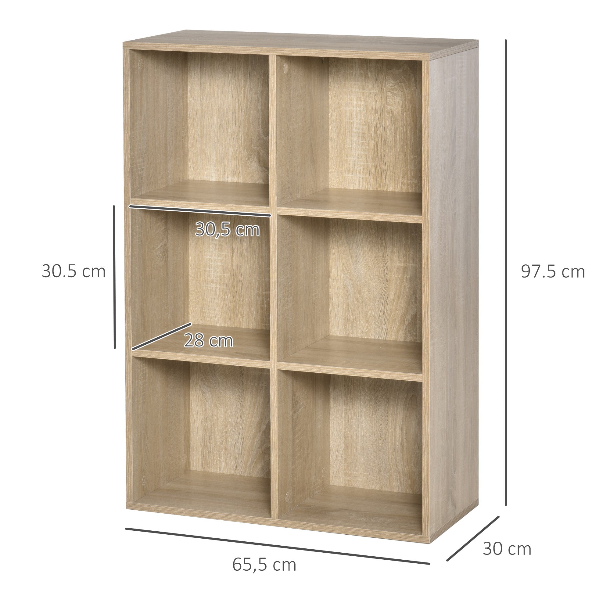 HOMCOM Six-Cube Bookcase - Oak Wood Effect - North Peak Garden Furniture