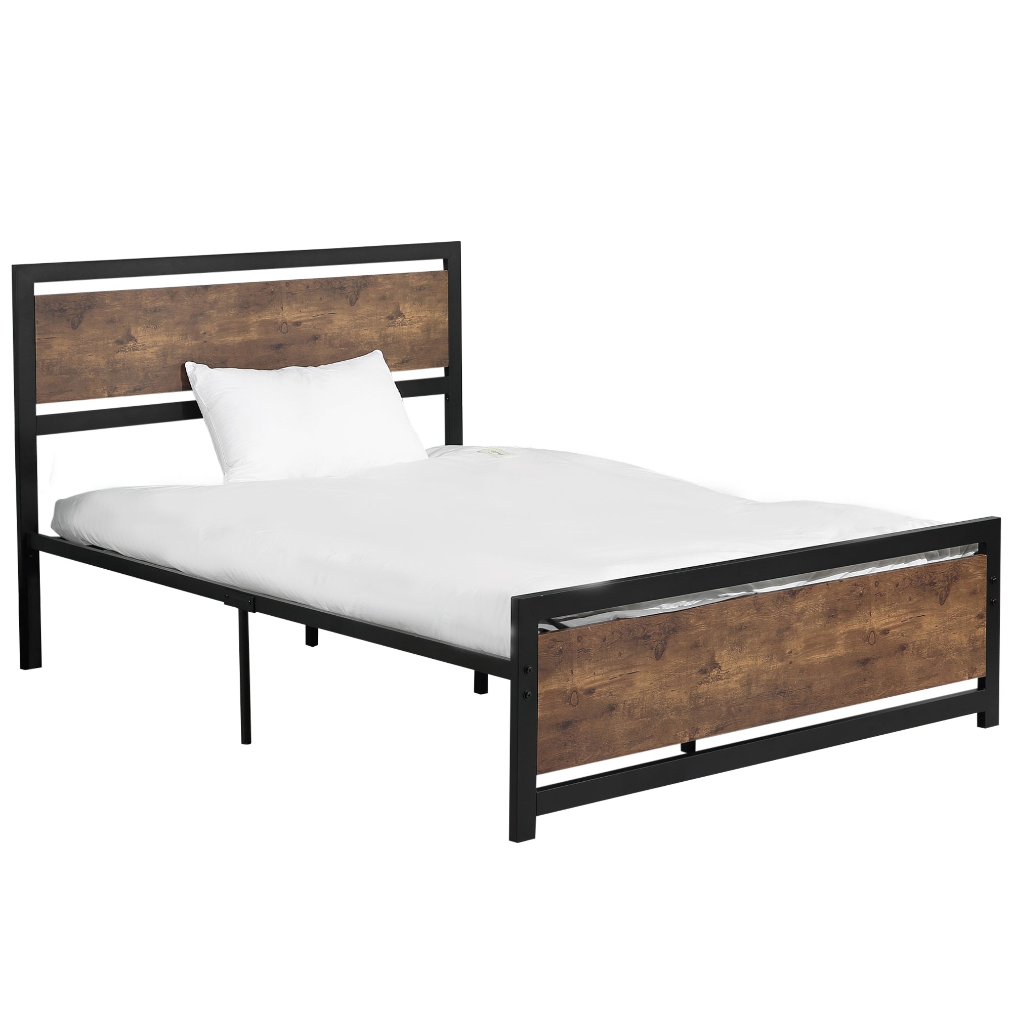 HOMCOM Double Size Metal Bed Frame with Headboard & Footboard, Strong Slat Support Full Bed Frame w/ Underbed Storage Space, Bedroom Furniture For Adults - North Peak Garden Furniture