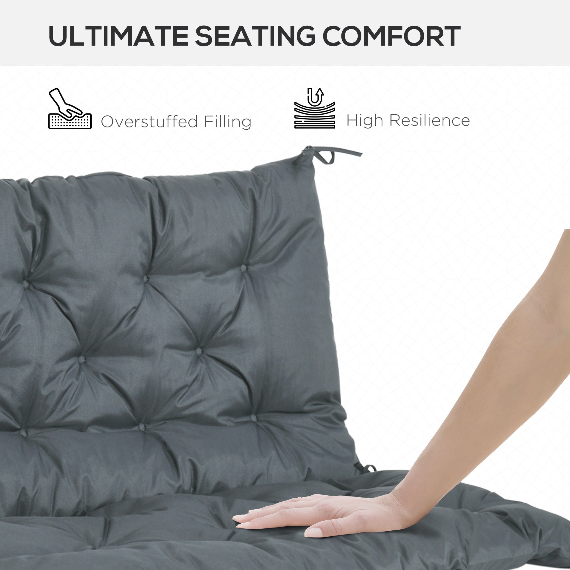 Outsunny 2 Seater Bench Cushion, Garden Chair Cushion with Back and Ties for Indoor and Outdoor Use, 98 x 100 cm, Dark Grey - North Peak Garden Furniture