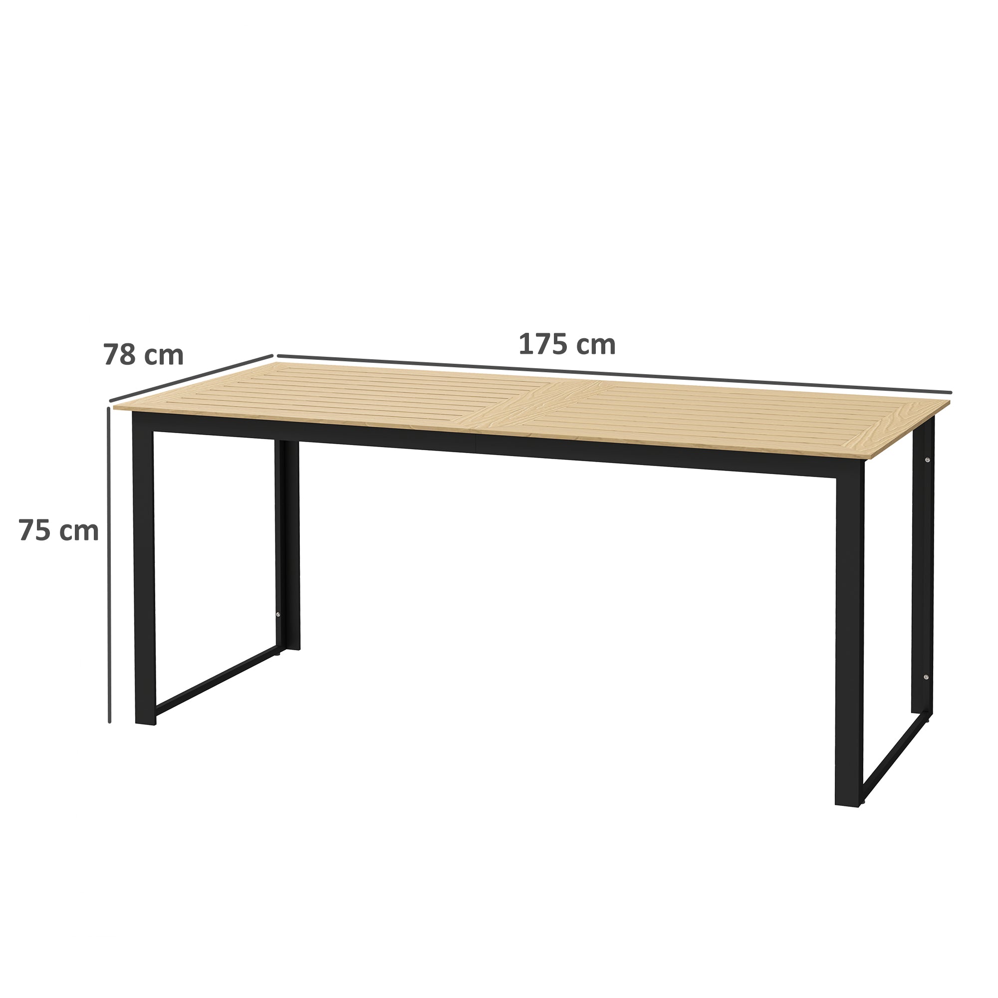 Outsunny Garden Table for 6 People, 175 x 78 x 75 cm Rectangle Outdoor Dining Table with Slatted Top, Metal Frame, for Balcony, Deck, Teak - North Peak Garden Furniture