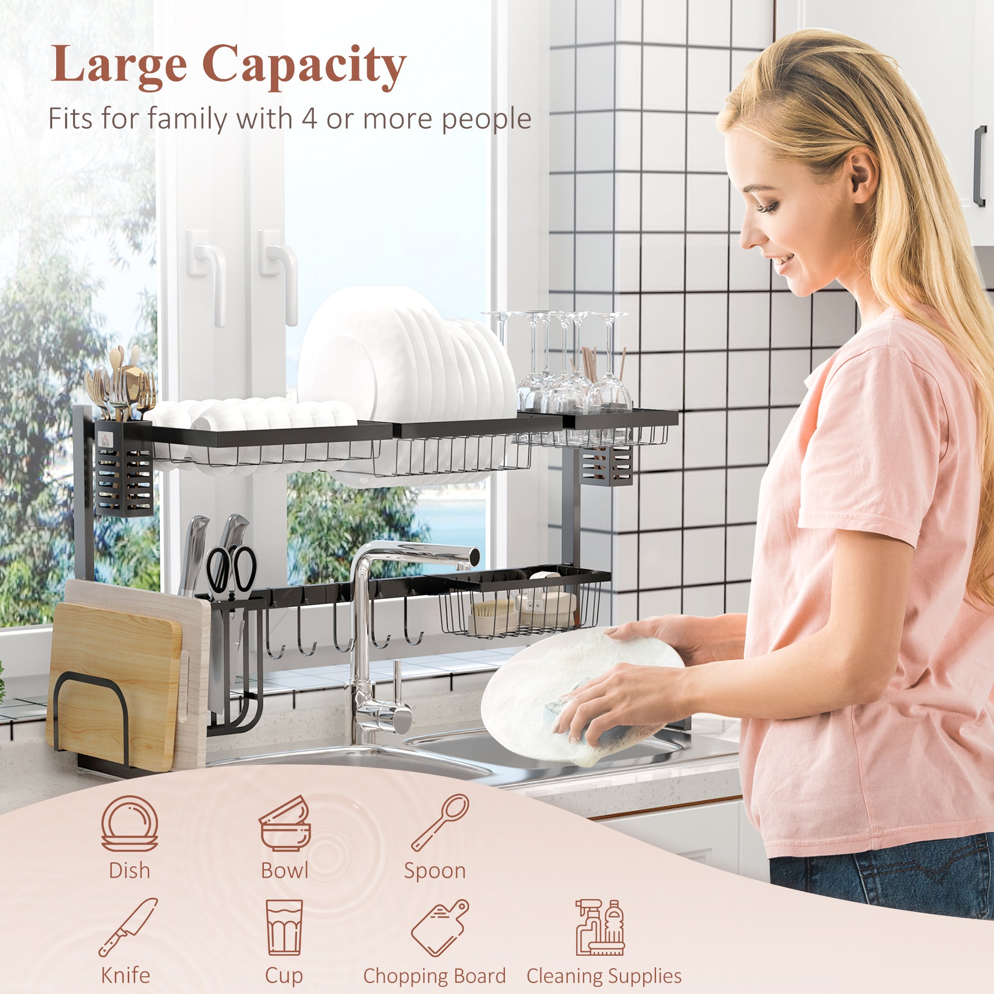 HOMCOM 93cm Modular Over-Sink Drying Rack - North Peak Garden Furniture