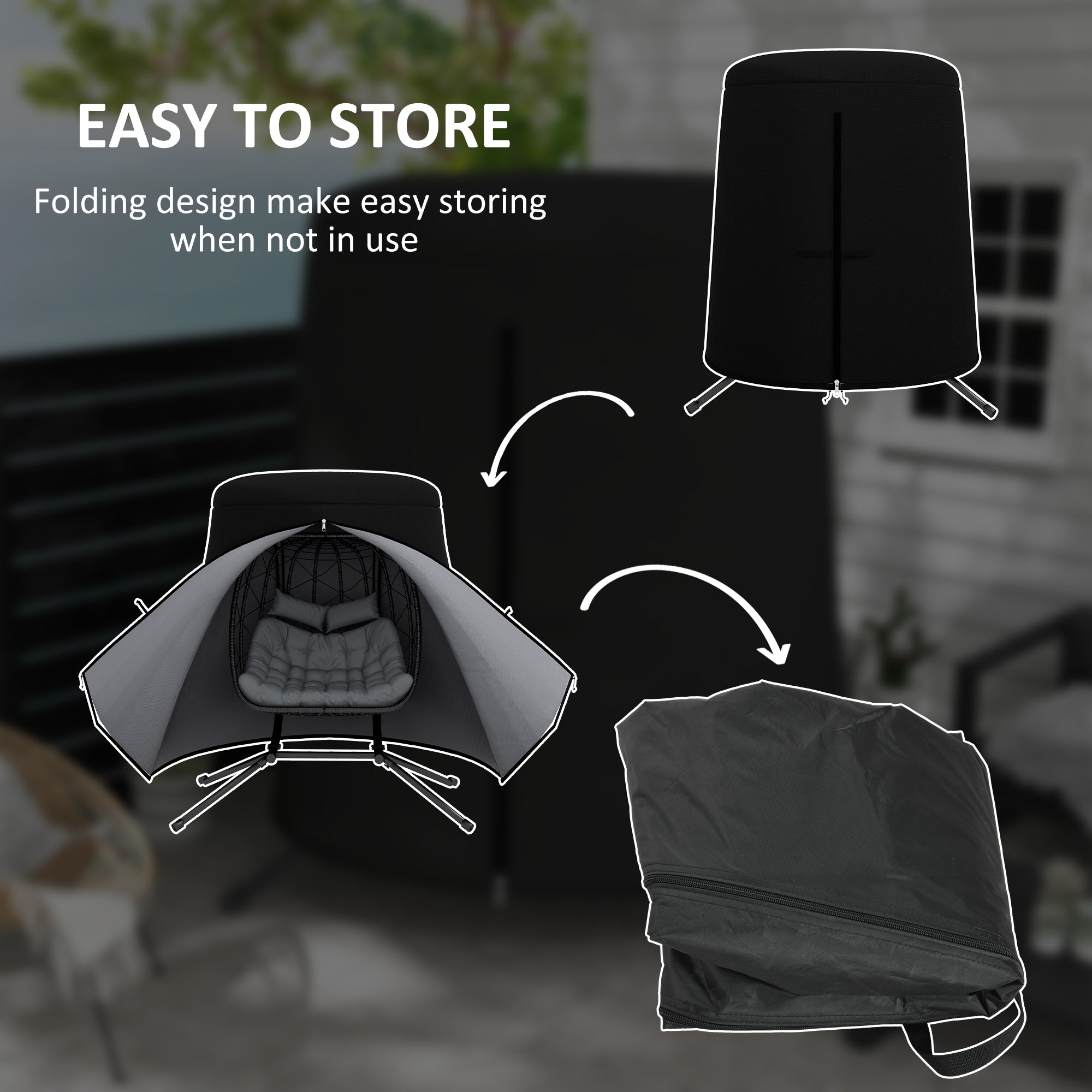 Outsunny 196 x 230cm Hanging Egg Chair Protective Cover - Black - North Peak Garden Furniture