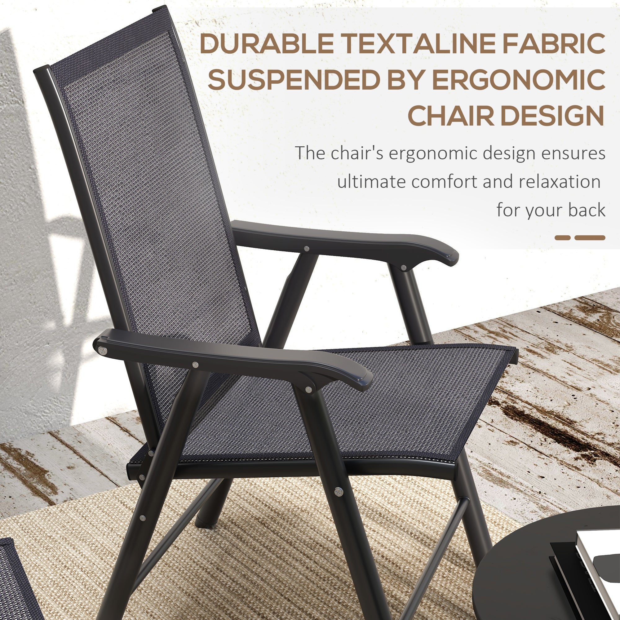 Outsunny Set of 4 Foldable Metal Garden Chairs Outdoor Patio Park Dining Seat Furniture Charcoal Grey - North Peak Garden Furniture