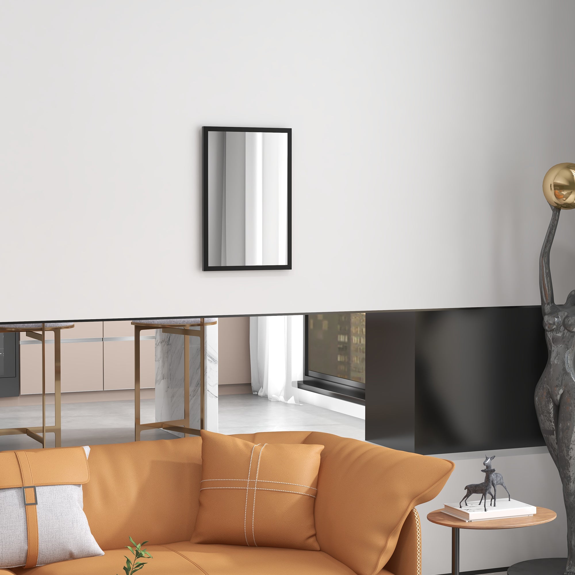 HOMCOM Wall Bathroom Mirror, 60 x 40 cm Wall-Mounted Mirror for Living Room, Bedroom, Hallway, Black - North Peak Garden Furniture