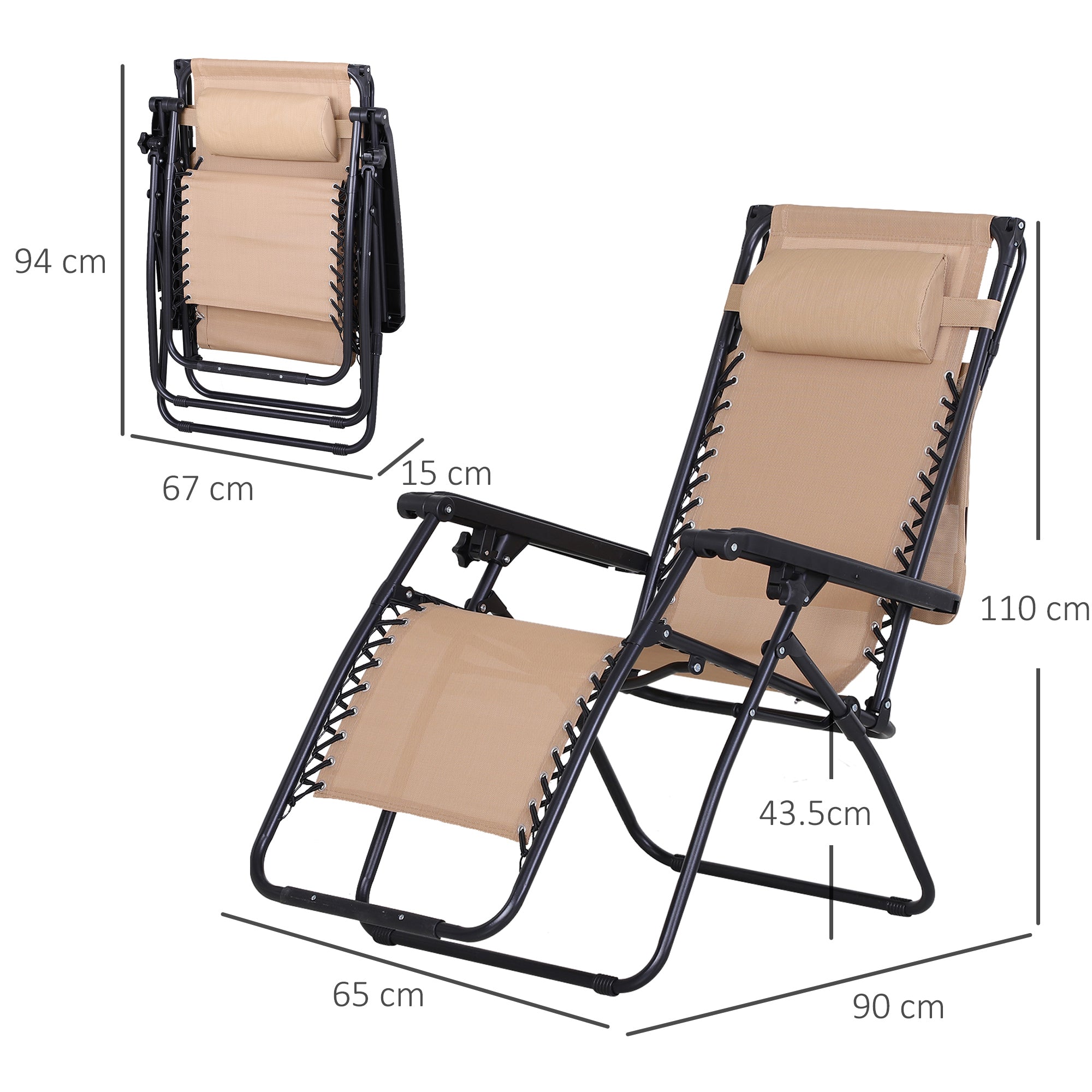 Outsunny Outdoor Zero Gravity Recliner Chair with Canopy Shade and Cup Holder, Folding Patio Sun Lounger, Beige