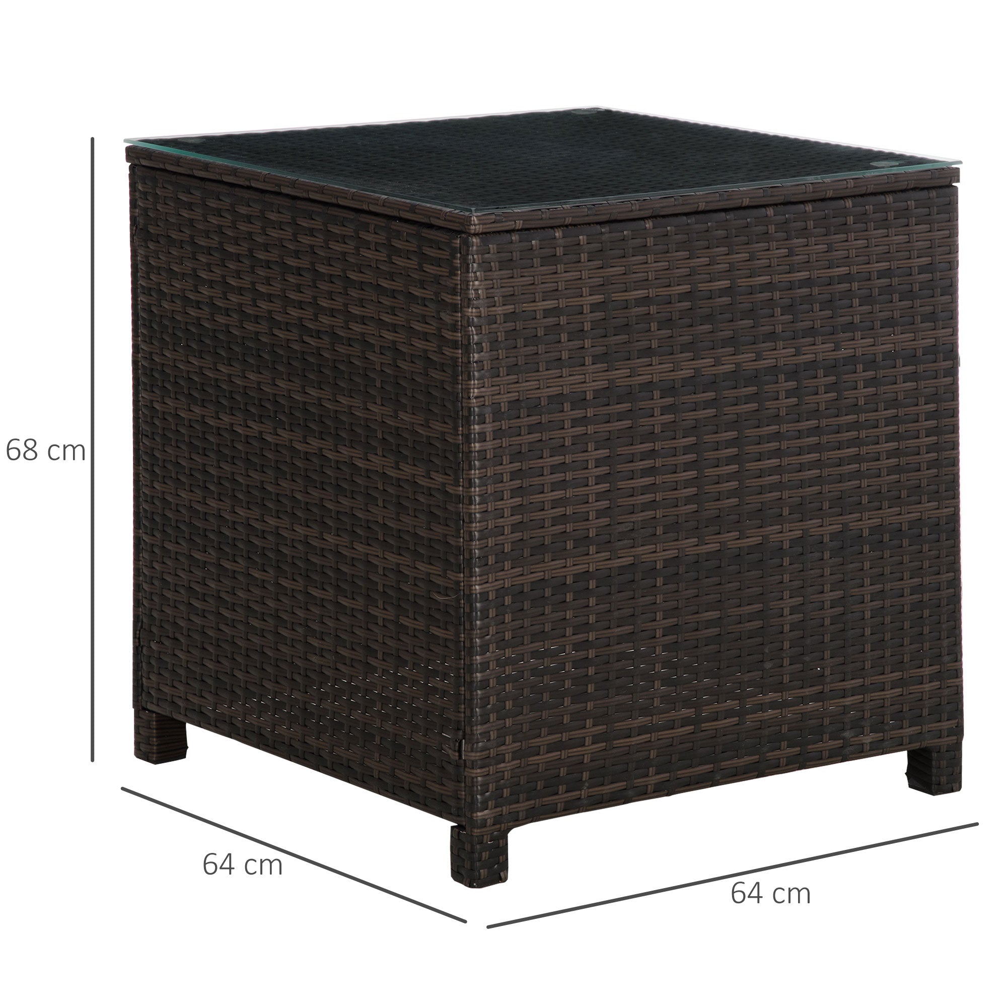 Outsunny Rattan Garden Side Table: Weather-Resistant Frame with Tempered Glass Top, Rustic Brown