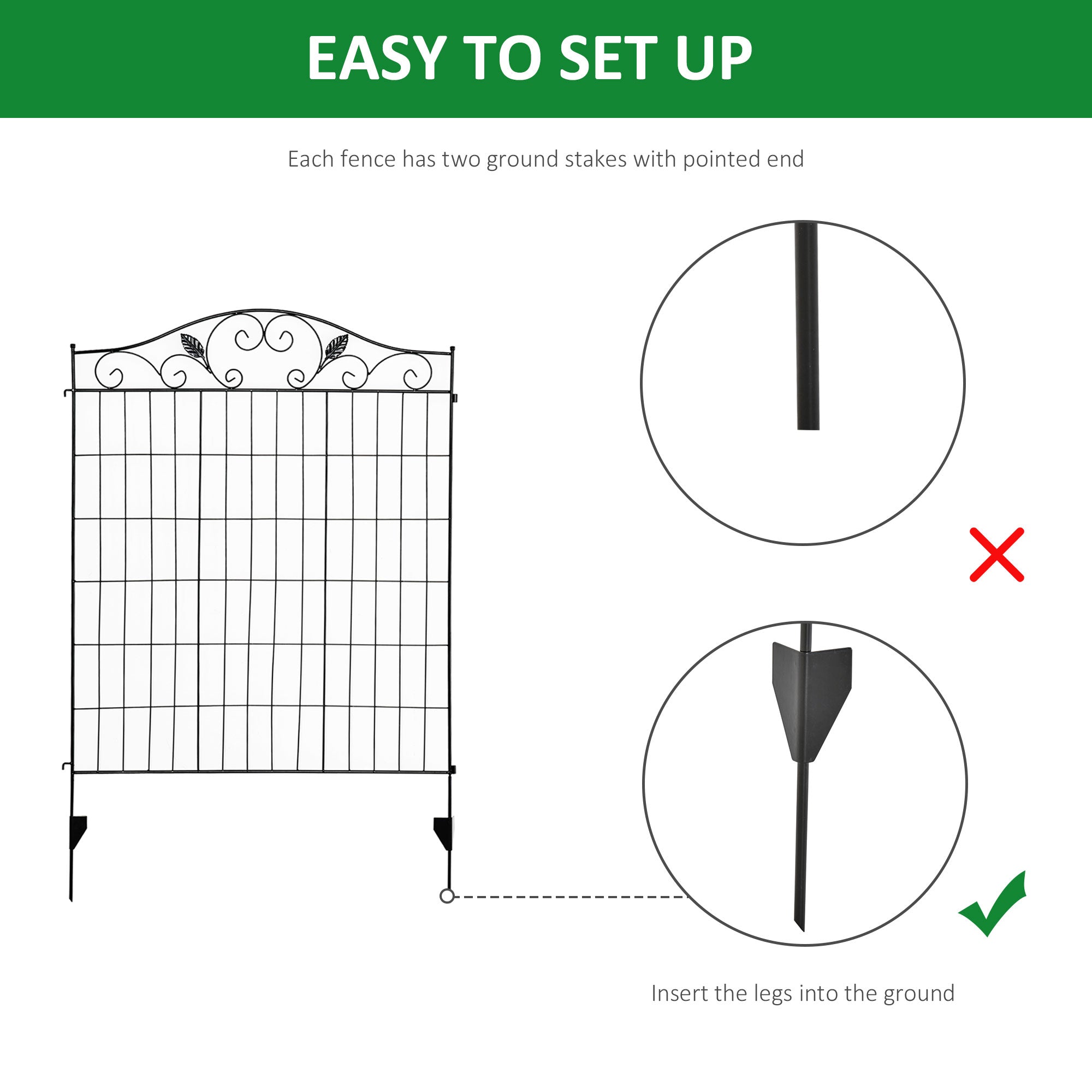 Outsunny Garden Decorative Fence 4 Panels 44in x 12ft Metal Wire Landscape Border Edging - North Peak Garden Furniture