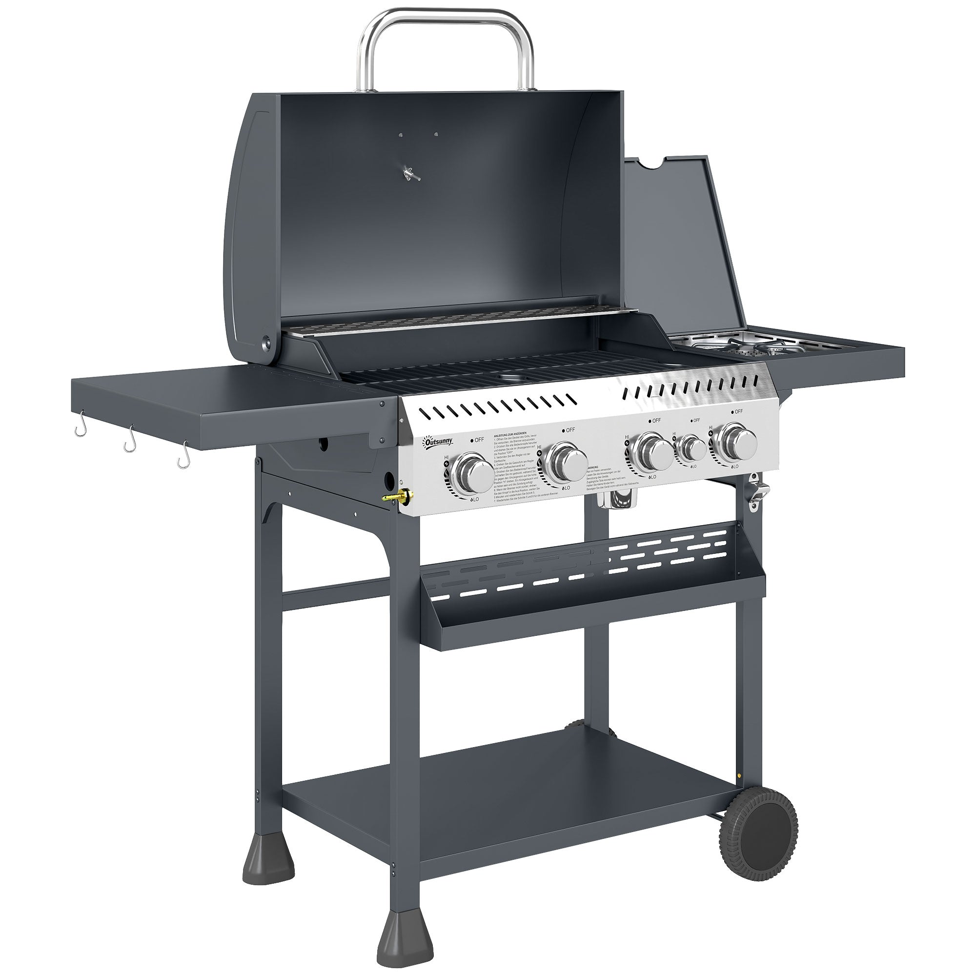 Outsunny Five-Burner Steel Gas Grill, with Thermometer - Black - North Peak Garden Furniture