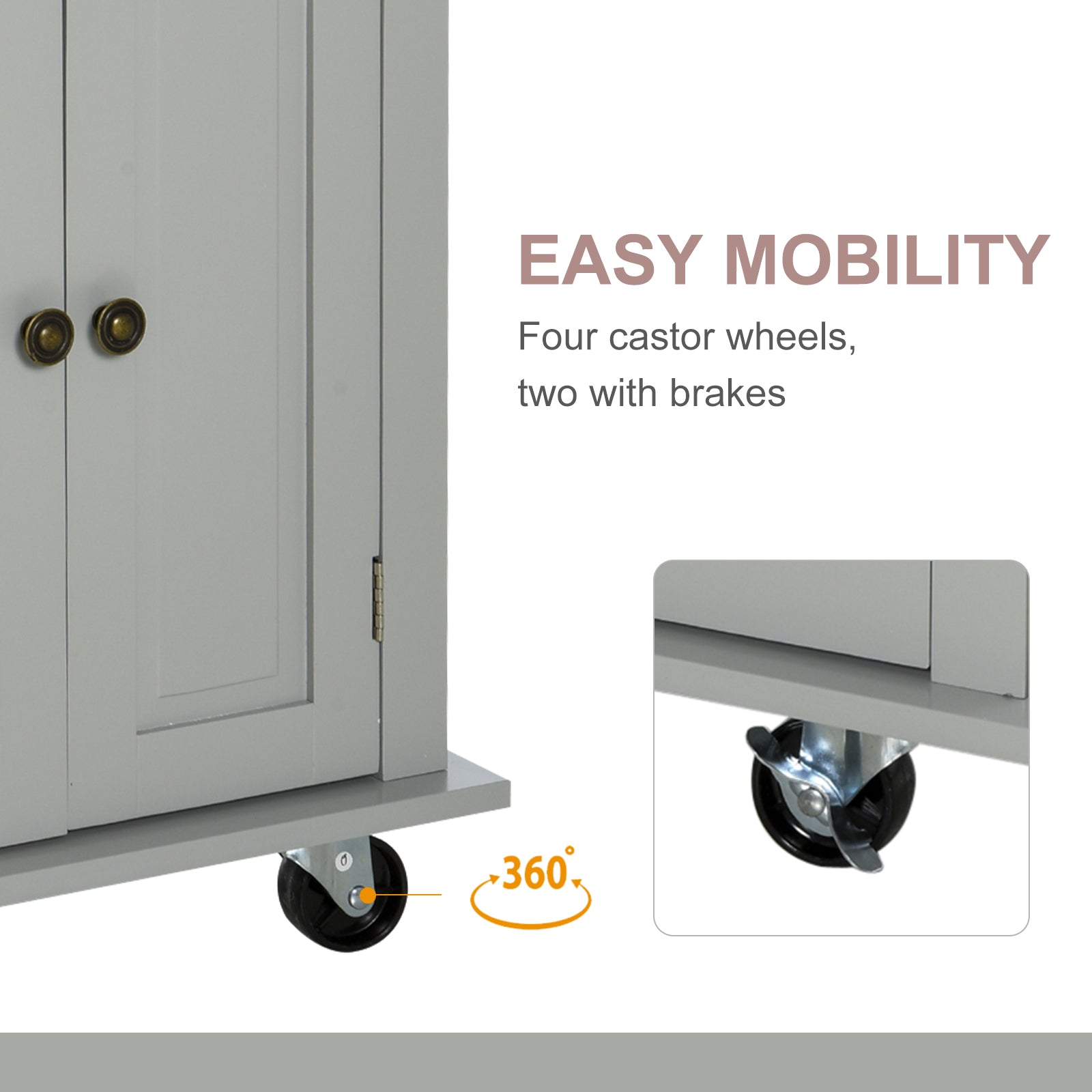 HOMCOM Rolling Kitchen Island Storage Trolley with Rubber Wood Top & Drawers for Dining Room, Grey - North Peak Garden Furniture