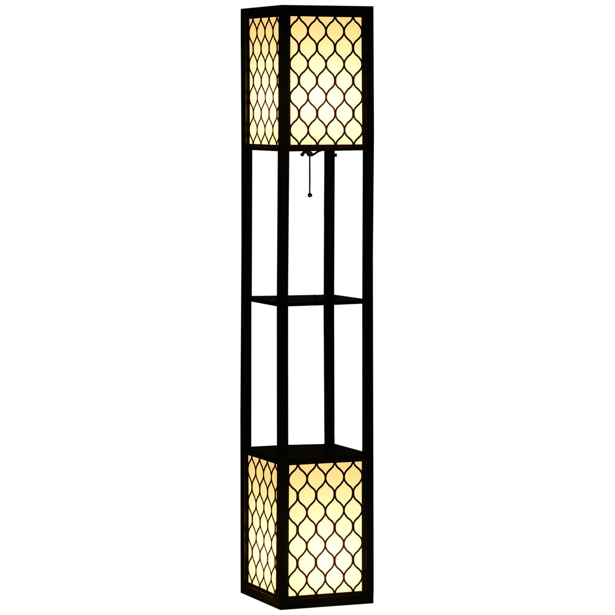 HOMCOM Floor Lamp with Shelves, Dual Light, Modern Tall Standing Lamps for Living Room, Bedroom, with Pull Chain Switch Bulb not Included, Black - North Peak Garden Furniture