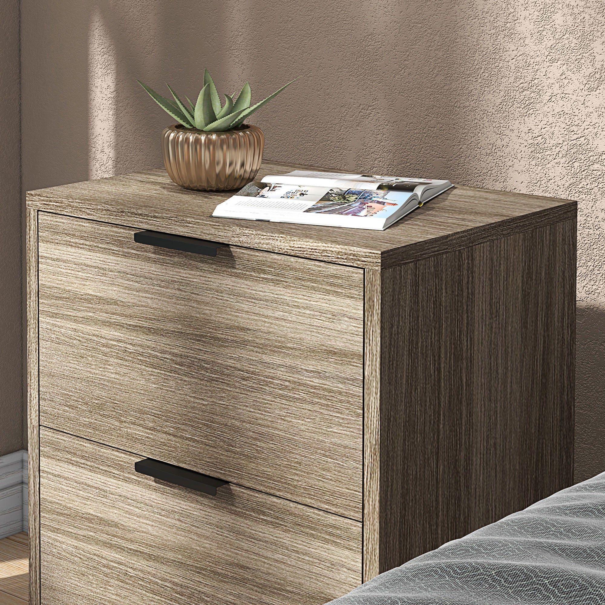 HOMCOM Set of Two Wood Effect Bedside Tables - North Peak Garden Furniture