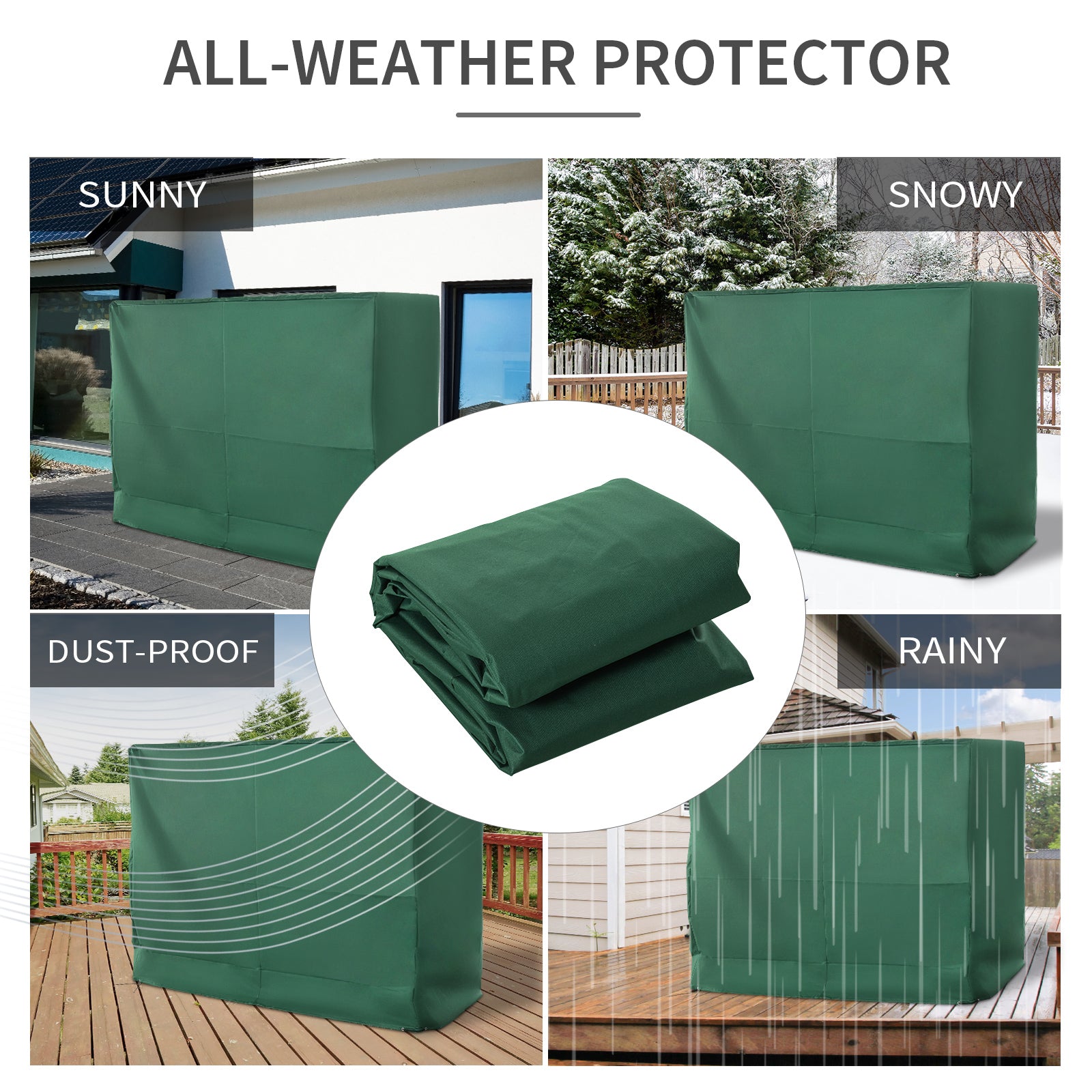 Outsunny 3-Seat Outdoor Garden Swing Chair Protective Cover Water UV Resistant, 240L x 133Wcm, Green - North Peak Garden Furniture