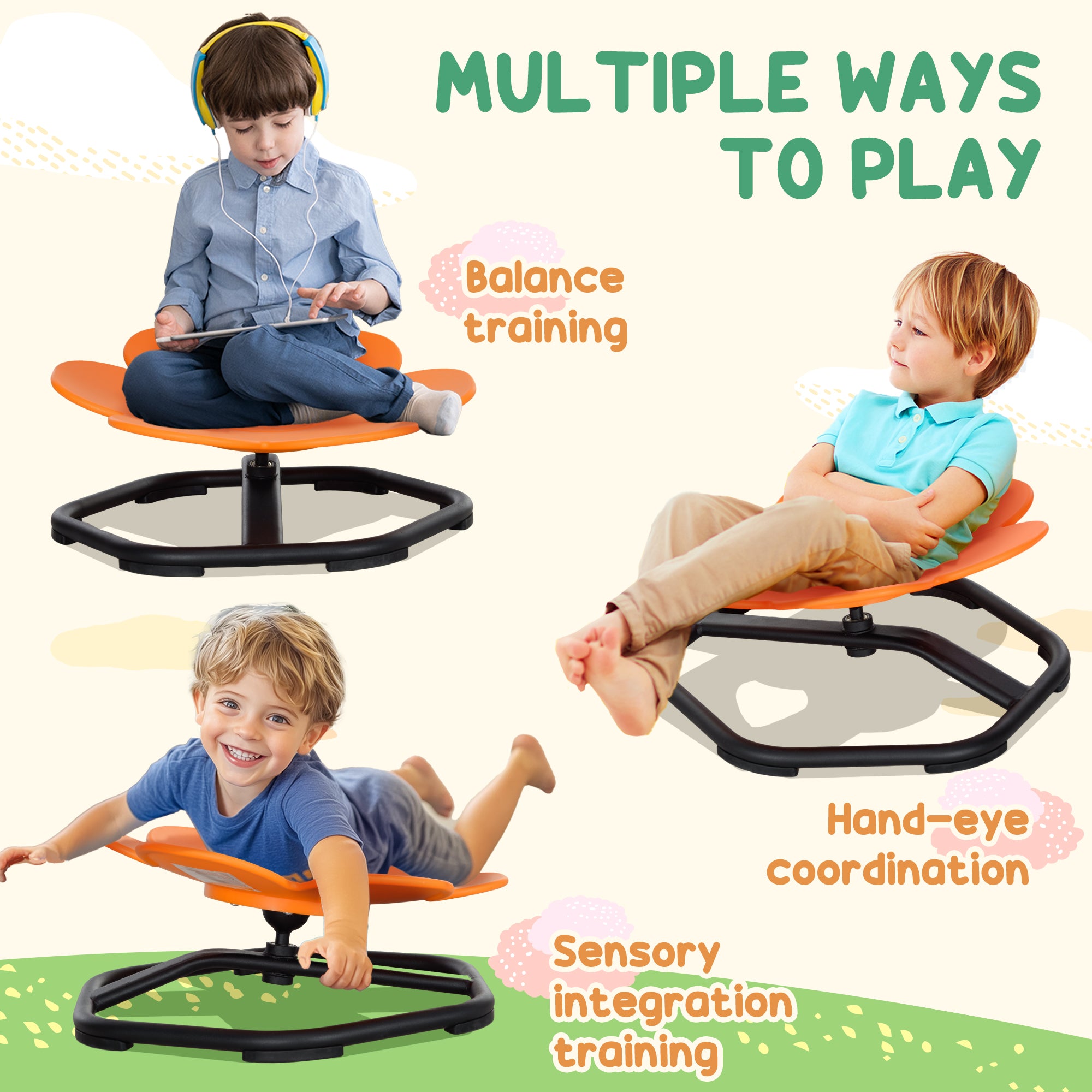 AIYAPLAY Sensory Spinning Chair for Autism Kids Coordination & Balance, Orange - North Peak Garden Furniture