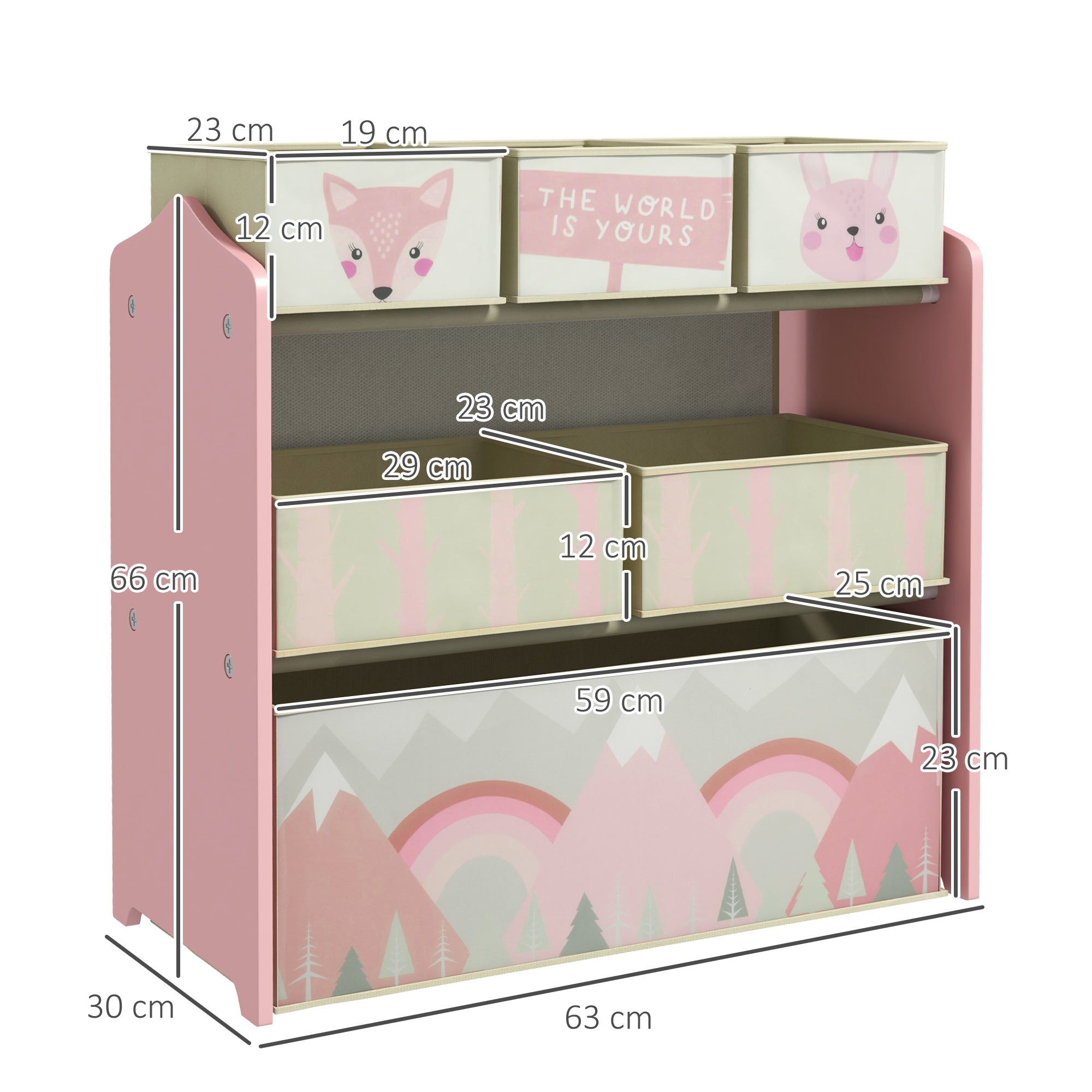 ZONEKIZ Kids Storage Unit, Toy Storage Organiser, with Six Fabric Bins, for Bedrooms, Playrooms, Nurseries - Pink - North Peak Garden Furniture