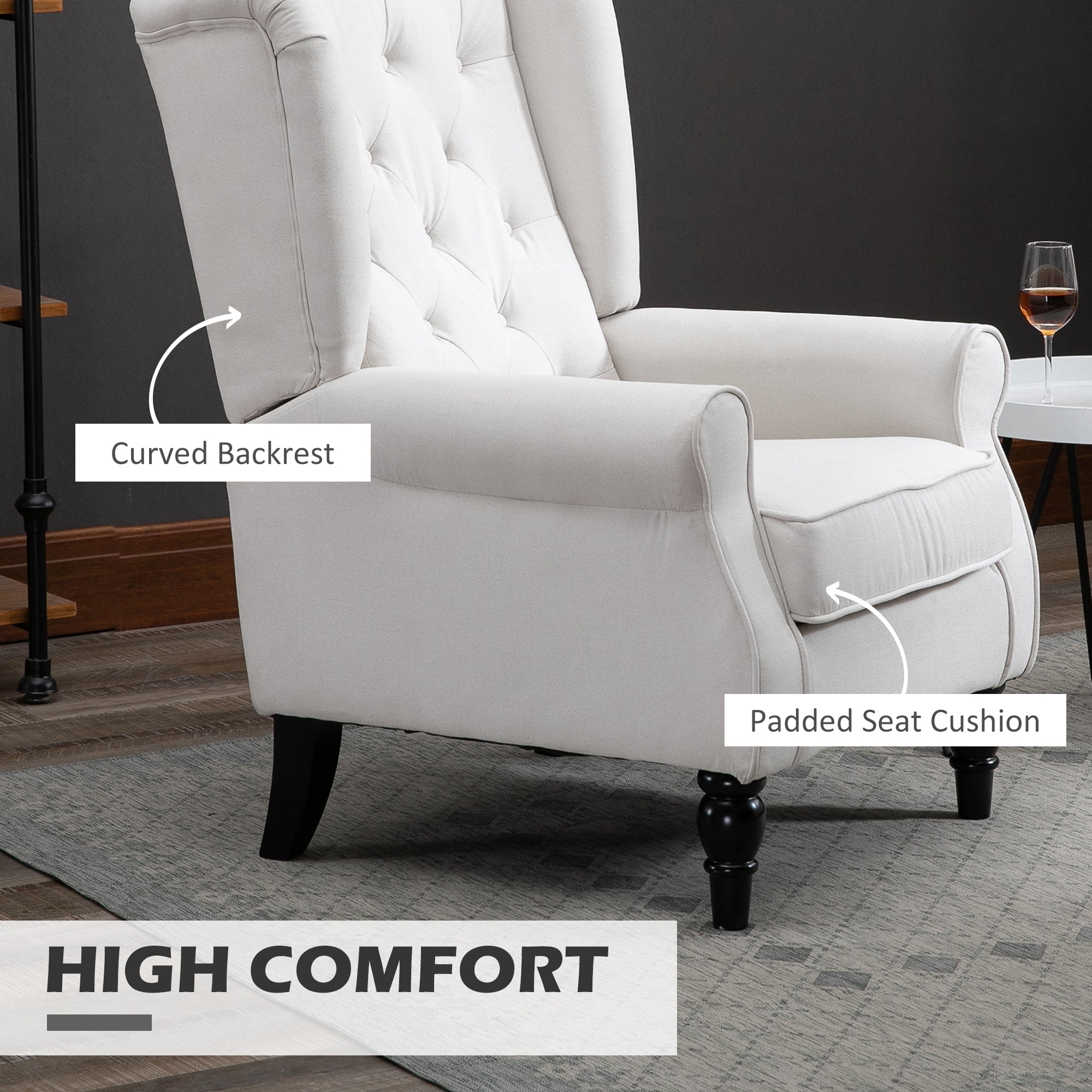 HOMCOM Wingback Accent Chair, Retro Upholstered Button Tufted Occasional Chair for Living Room and Bedroom, Cream White