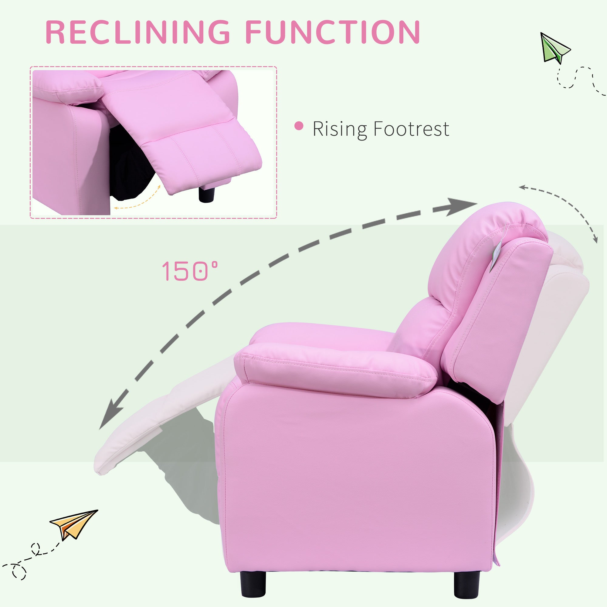 HOMCOM Kids Sofa Armchair Toddler Recliner Children's Chair Lounger Games Chair PU Leather w/ Storage (Pink) - North Peak Garden Furniture