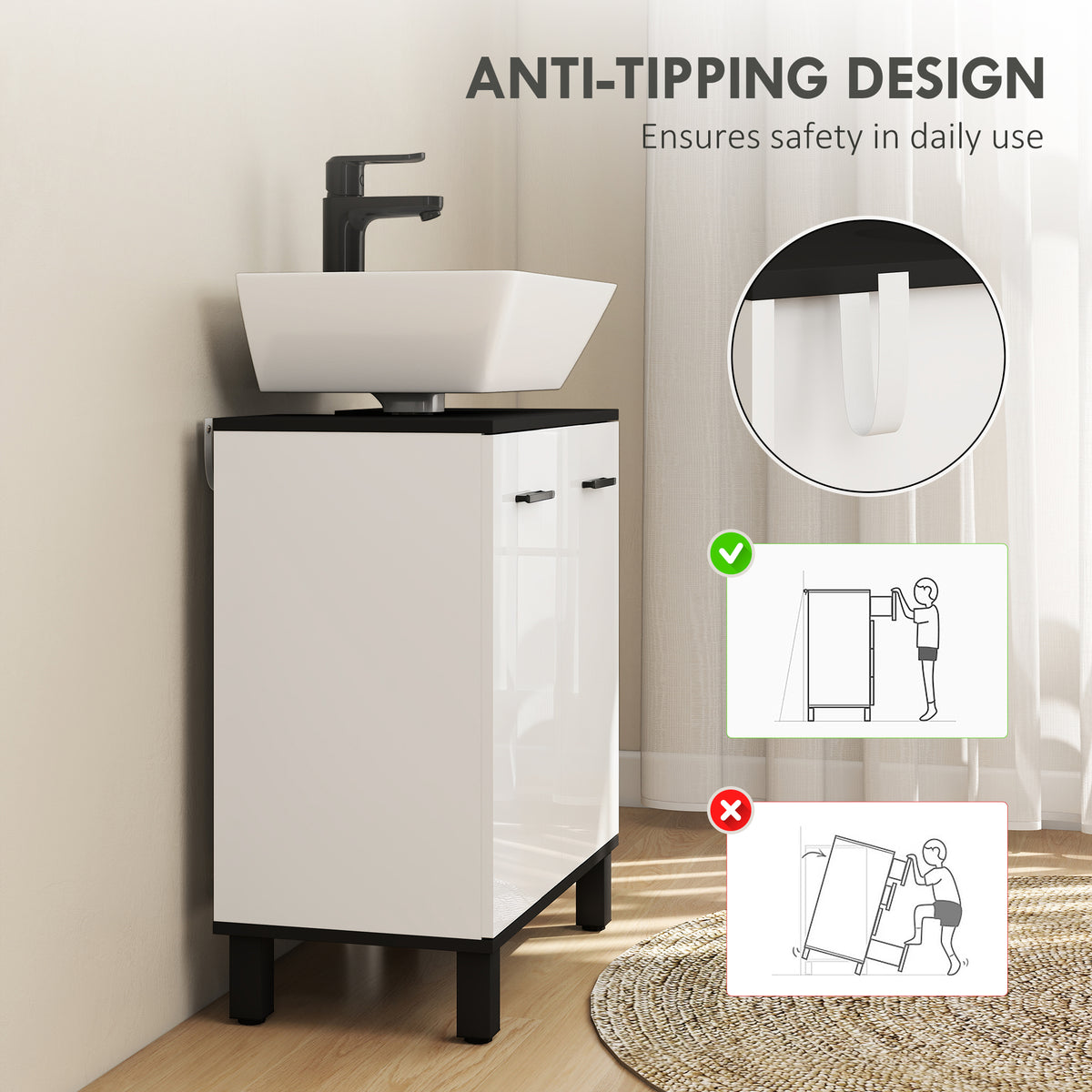 HOMCOM Modern Under-Sink Bathroom Cabinet - High Gloss White