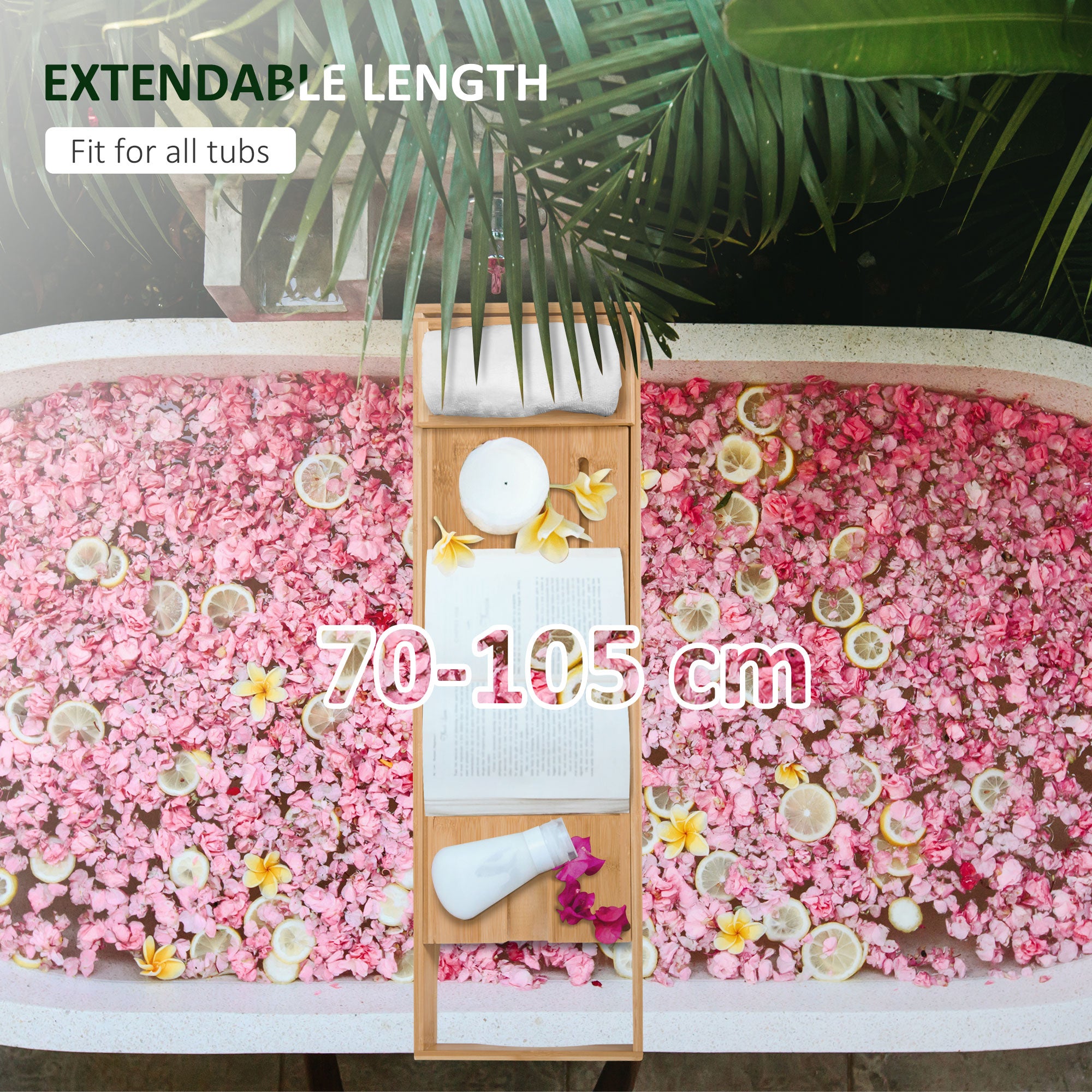 HOMCOM Extendable Bamboo Bathtub Shelf Rack Bath Caddy Tray Bathroom Storage - North Peak Garden Furniture