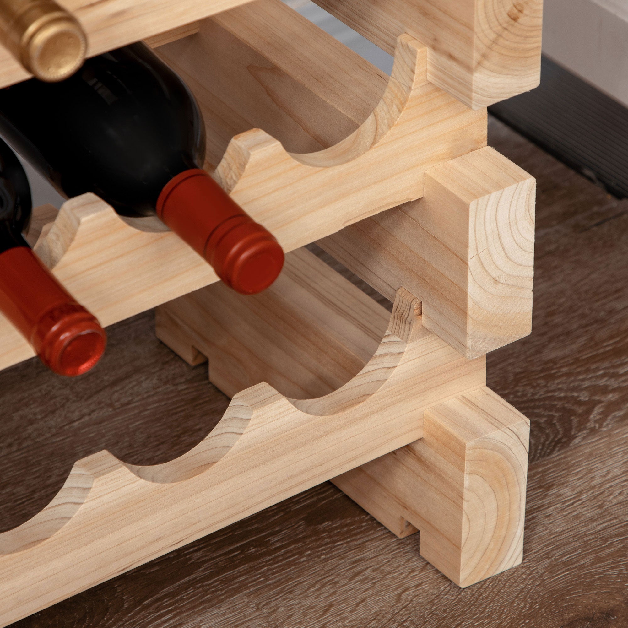 HOMCOM Three-Tier, 36 Bottle Wooden Wine Rack - Natural - North Peak Garden Furniture