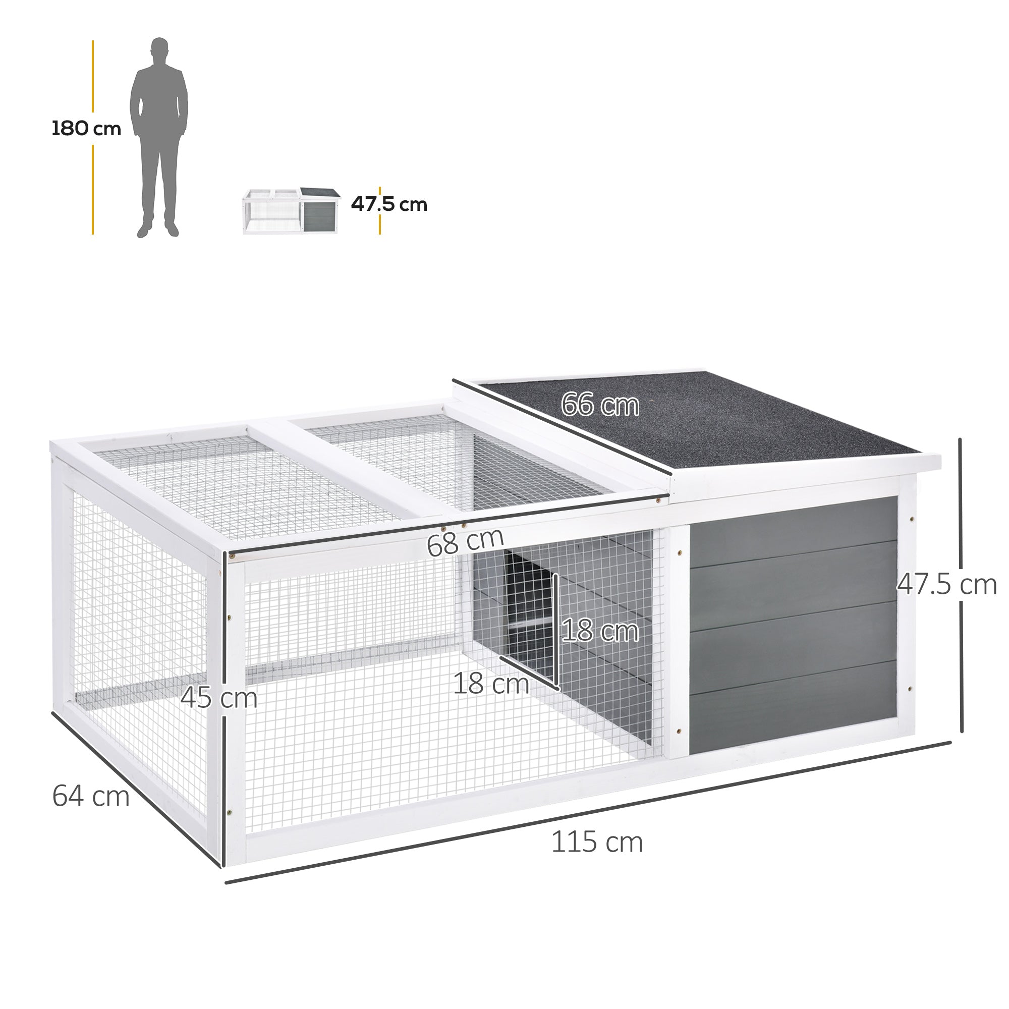 PawHut Rabbit Hutch Guinea Pig Hutch Wooden Small Animal Cage Rabbit Run Duck House with Openable Roof for Indoor Outdoor 115 x 66 x 47.5 cm - North Peak Garden Furniture
