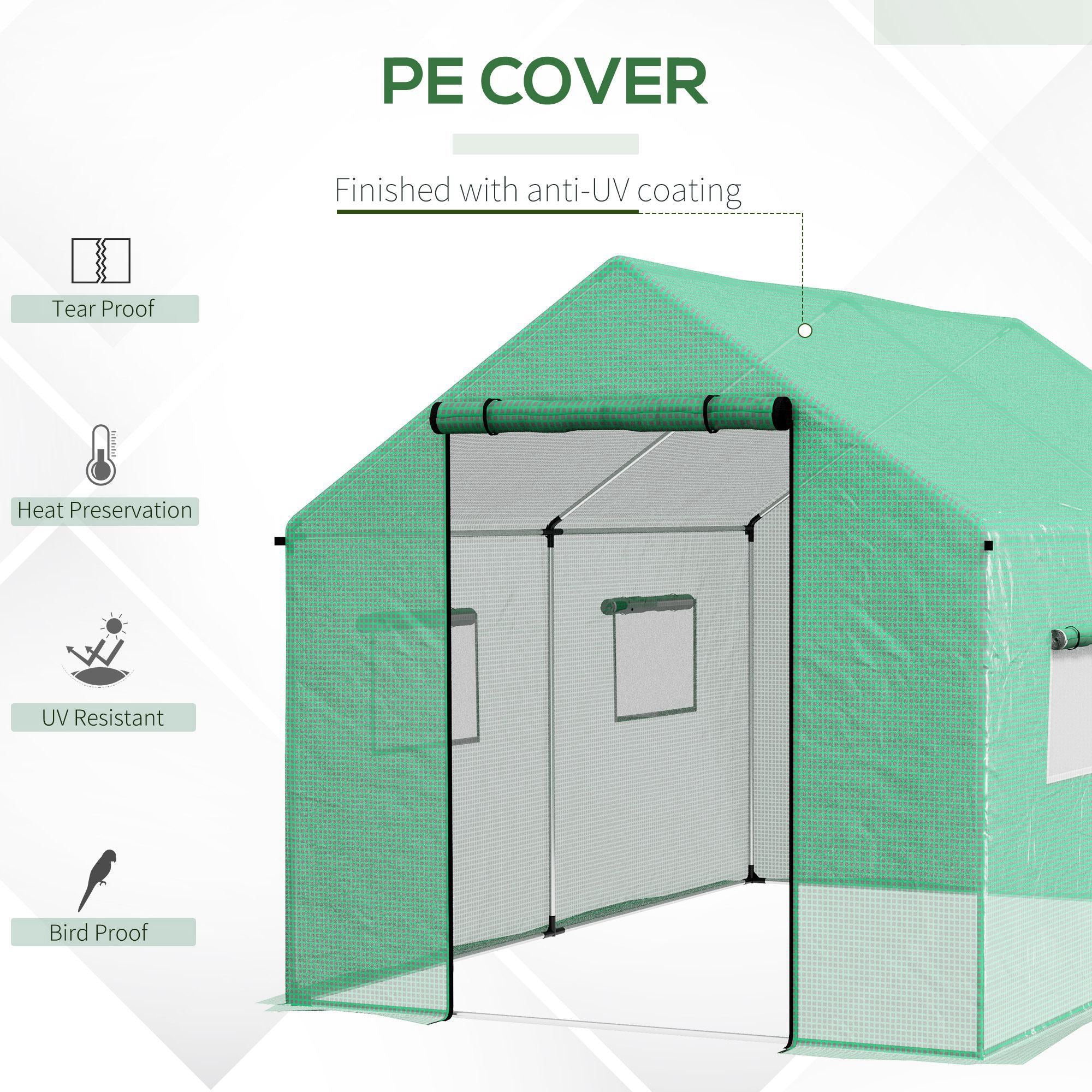 Outsunny Polyethylene Walk-in Polytunnel Greenhouse, 2 x 3(m), Green - North Peak Garden Furniture