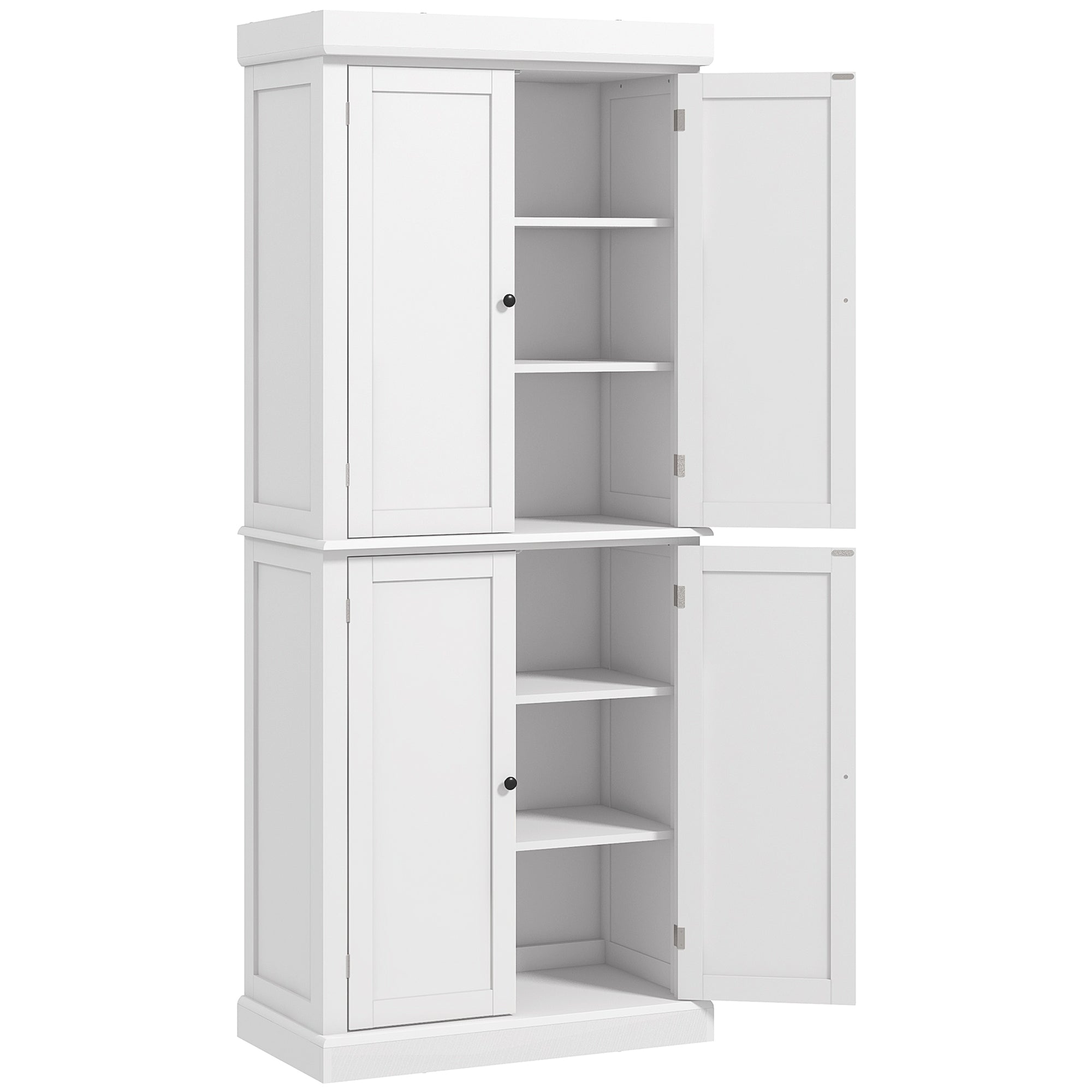 HOMCOM Freestanding Kitchen Cupboard with 4 Doors, Storage Cabinet with 6-Tier Shelving and 4 Adjustable Shelves, White - North Peak Garden Furniture