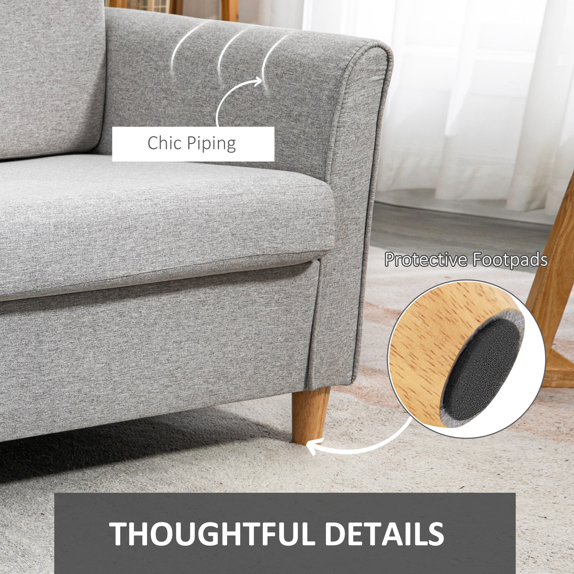HOMCOM Compact Loveseat Sofa, Modern 2 Seater Sofa for Living Room with Wood Legs and Armrests, Light Grey - North Peak Garden Furniture