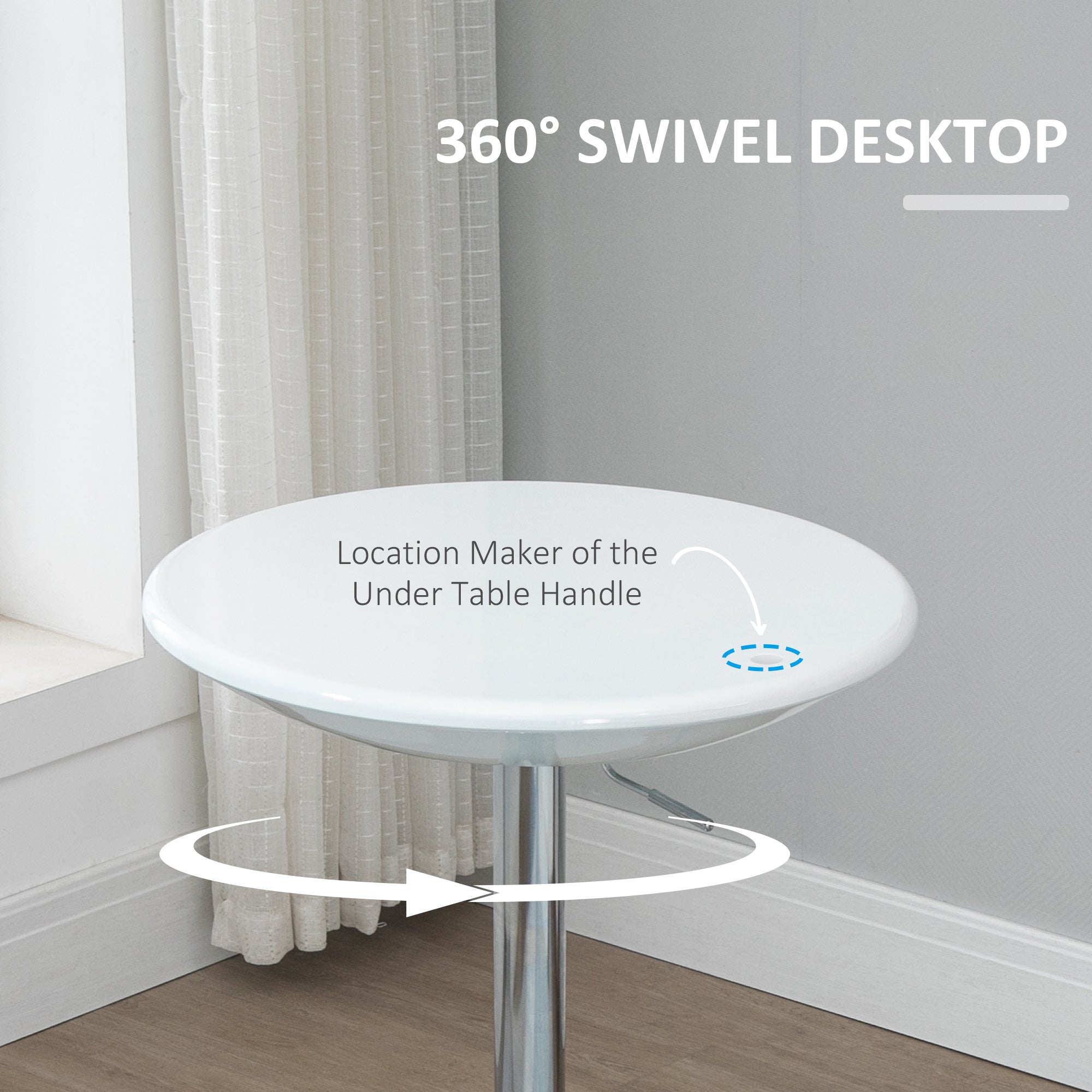 HOMCOM Modern Round Bar Table Adjustable Height Home Pub Bistro Desk Swivel Painted Top with Silver Steel Leg and Base, White - North Peak Garden Furniture