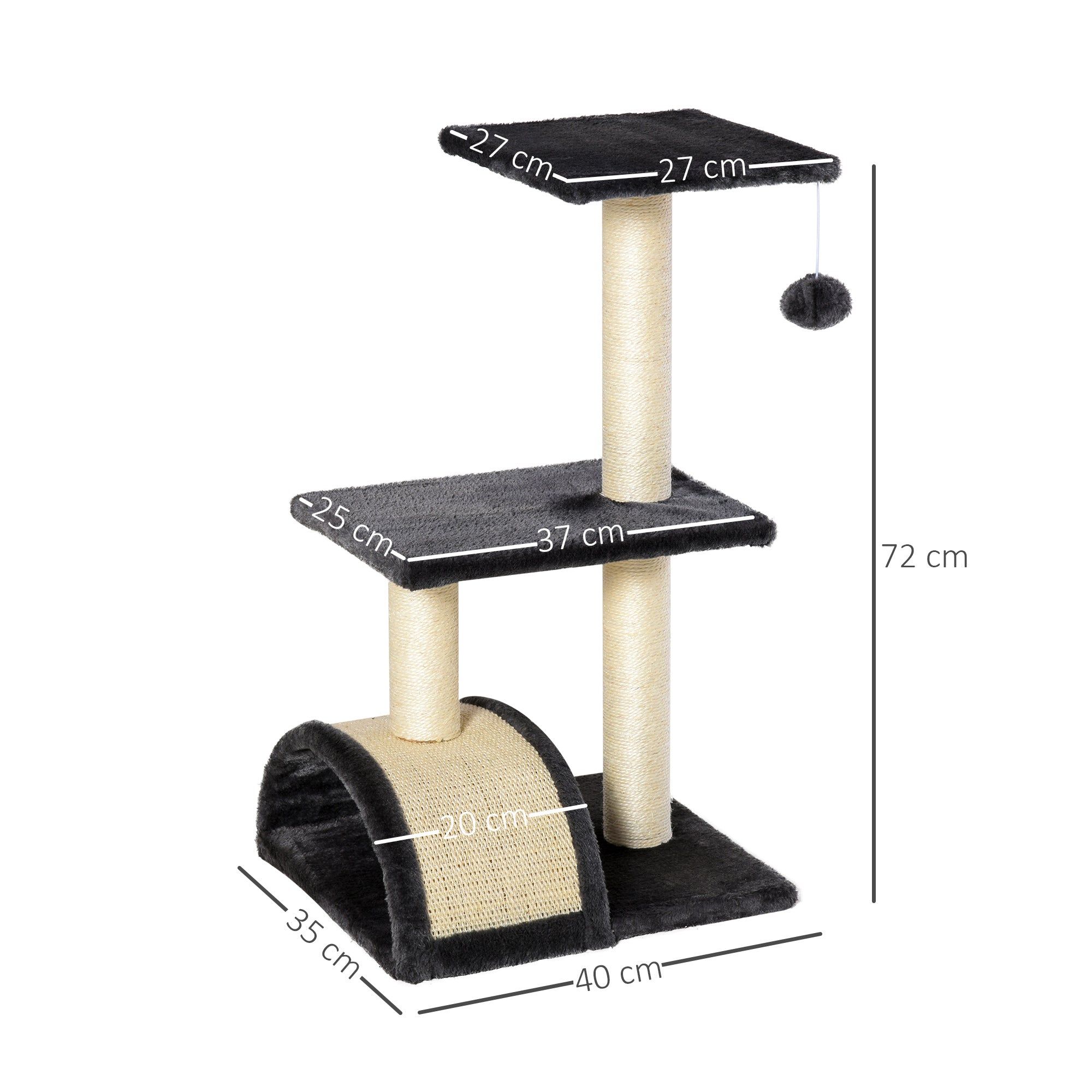 PawHut 72cm Cat Tree with Scratching Post, Pad for Indoor Cats - Black - North Peak Garden Furniture