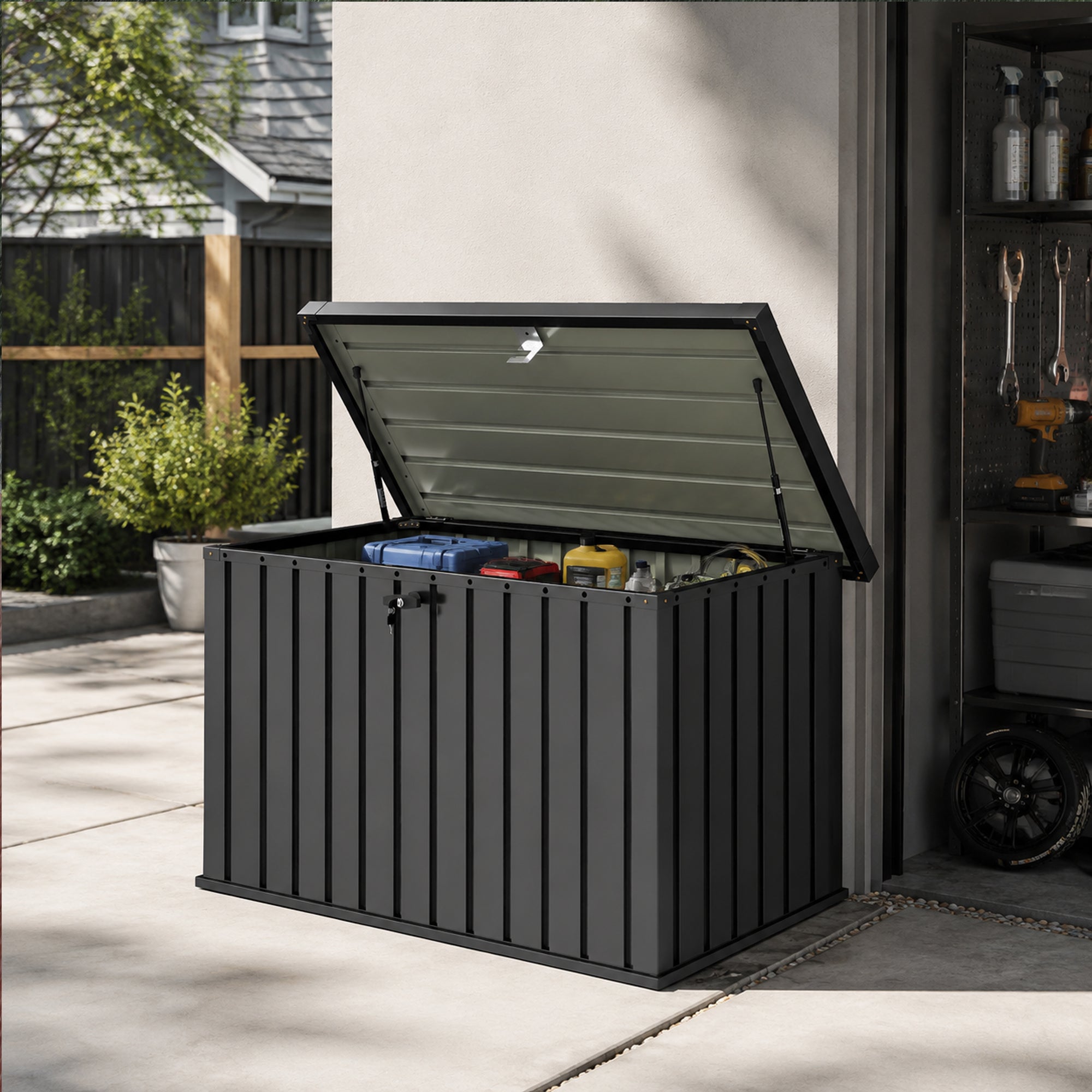 Outsunny 400L Galvanised Steel Garden Storage Box, Black