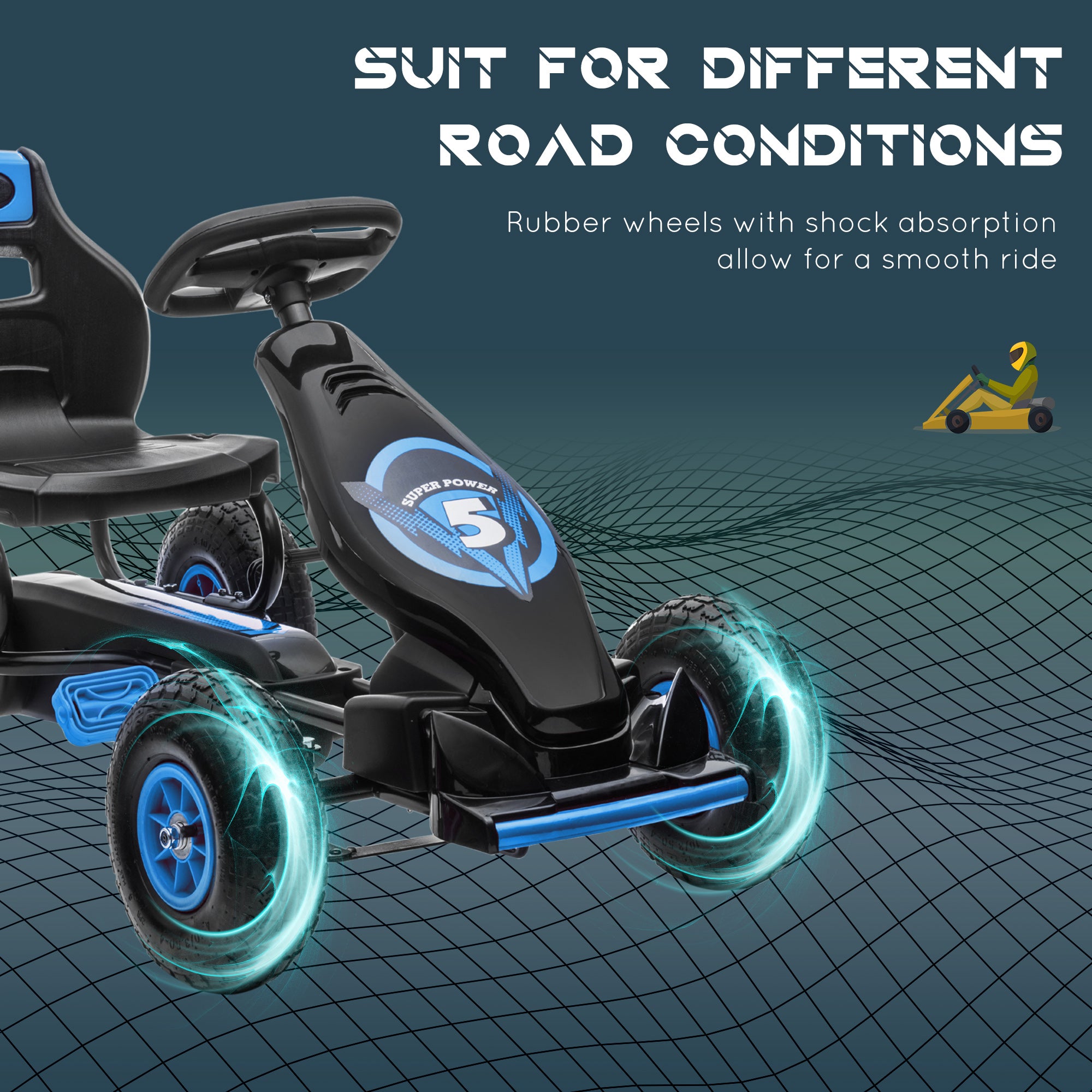 HOMCOM Kids Pedal Go Kart, with Adjustable Seat, Inflatable Tyres - Blue - North Peak Garden Furniture