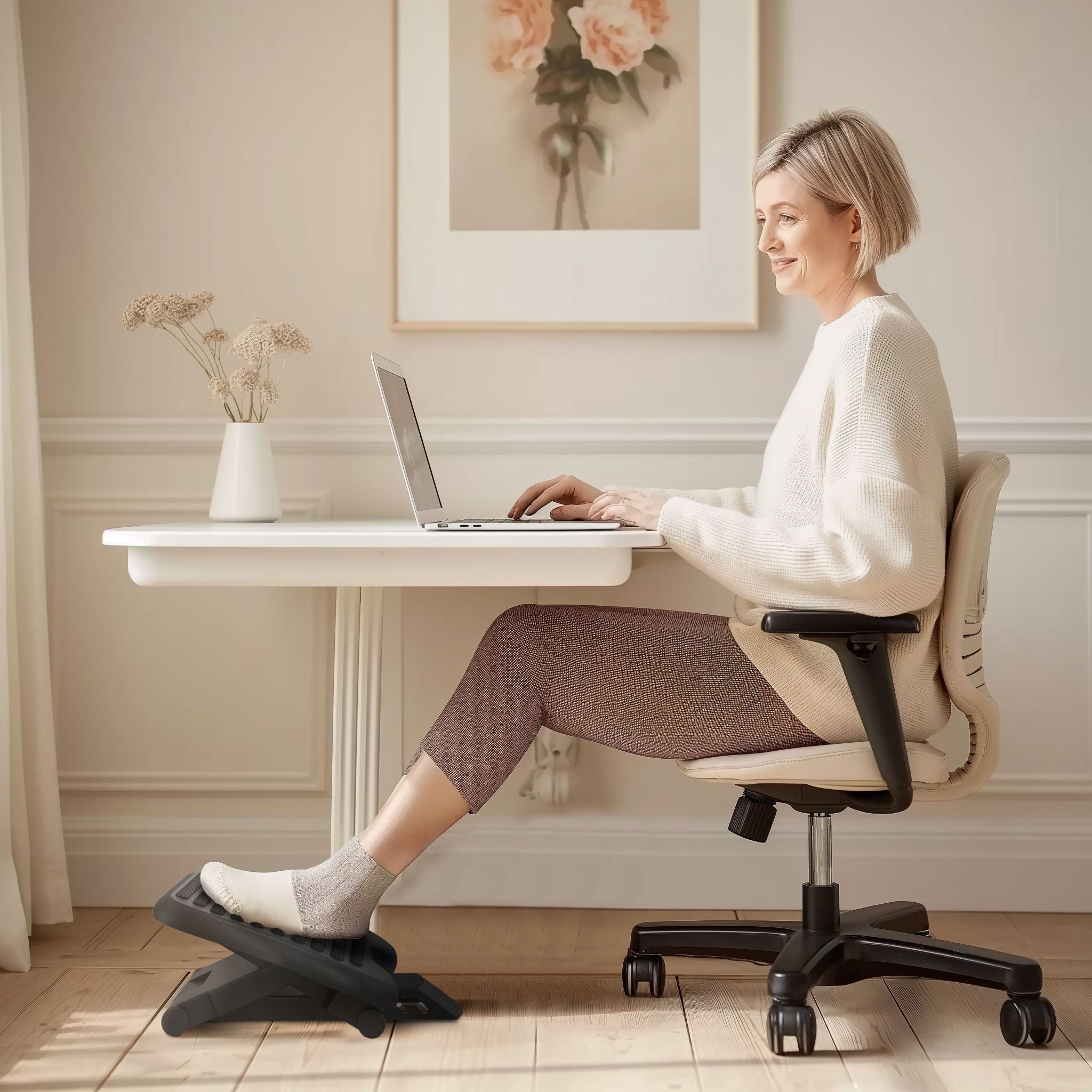 HOMCOM Footrest Adjustable Height & Angle Tilting Platform Home Office Foot Rest Black - North Peak Garden Furniture