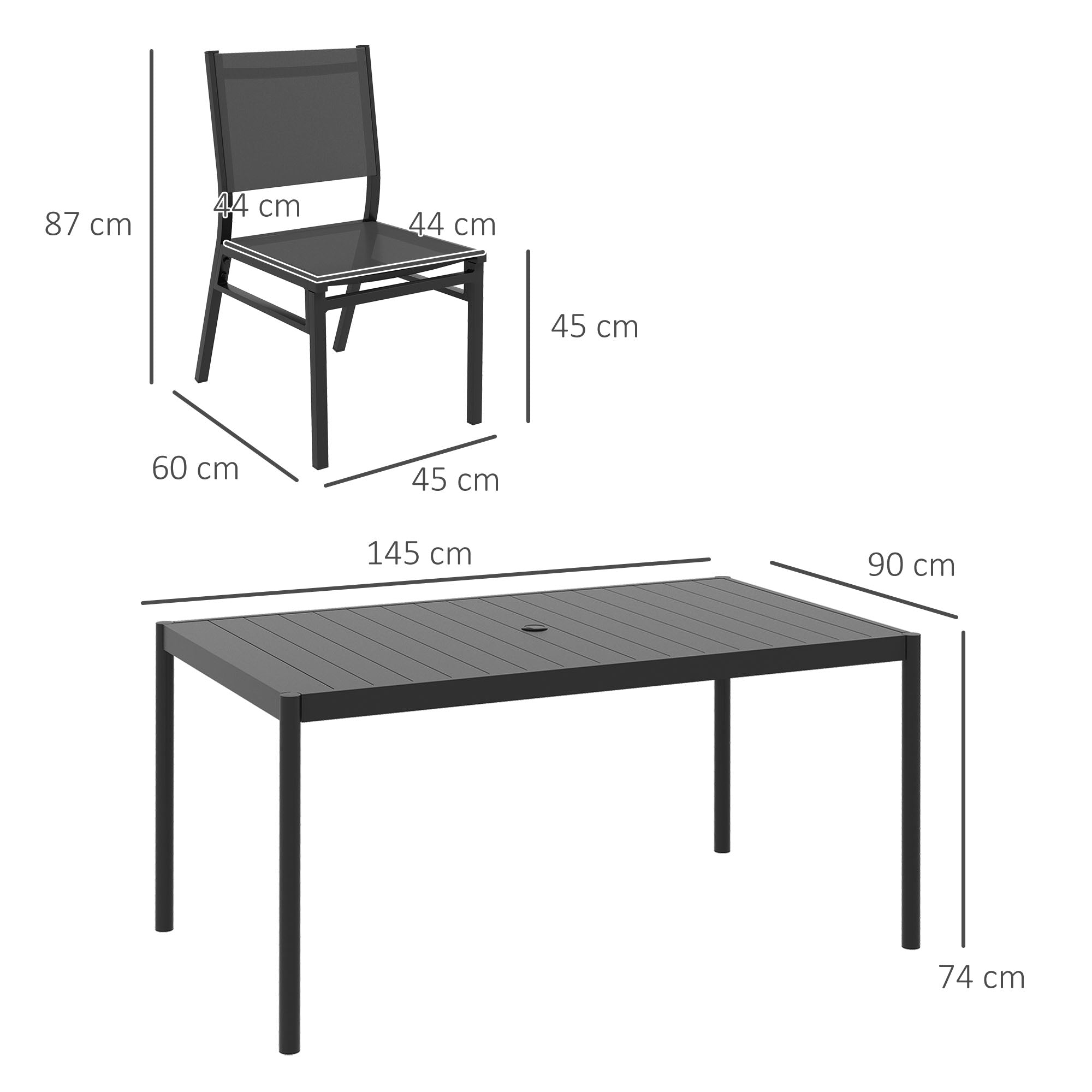 Outsunny Seven-Piece Steel Dining Set, with Aluminium-Top Table - North Peak Garden Furniture
