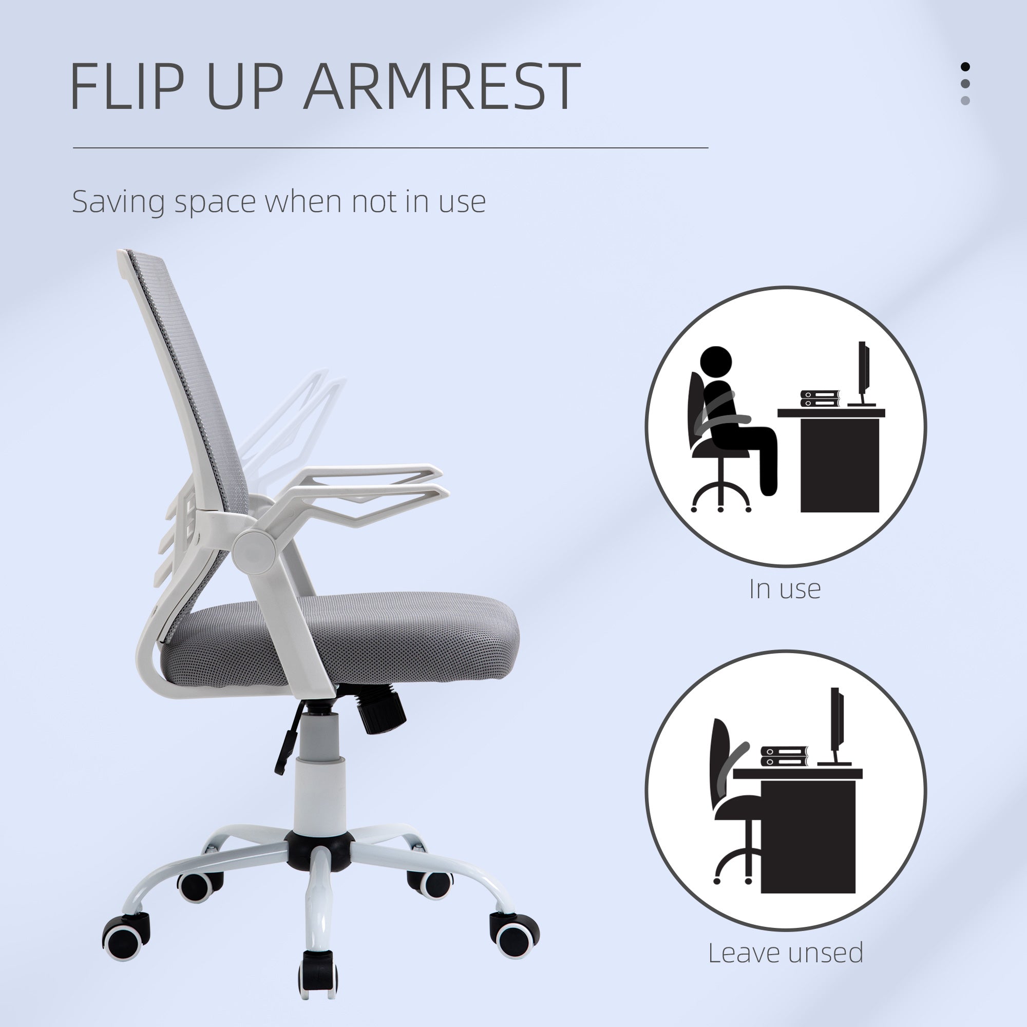 Vinsetto Office Chair, Ergonomic Desk Chair, Executive Computer Chair with 90° Flip-up Armrest and Lumbar Support, Adjustable Height for Home/Office, Grey - North Peak Garden Furniture