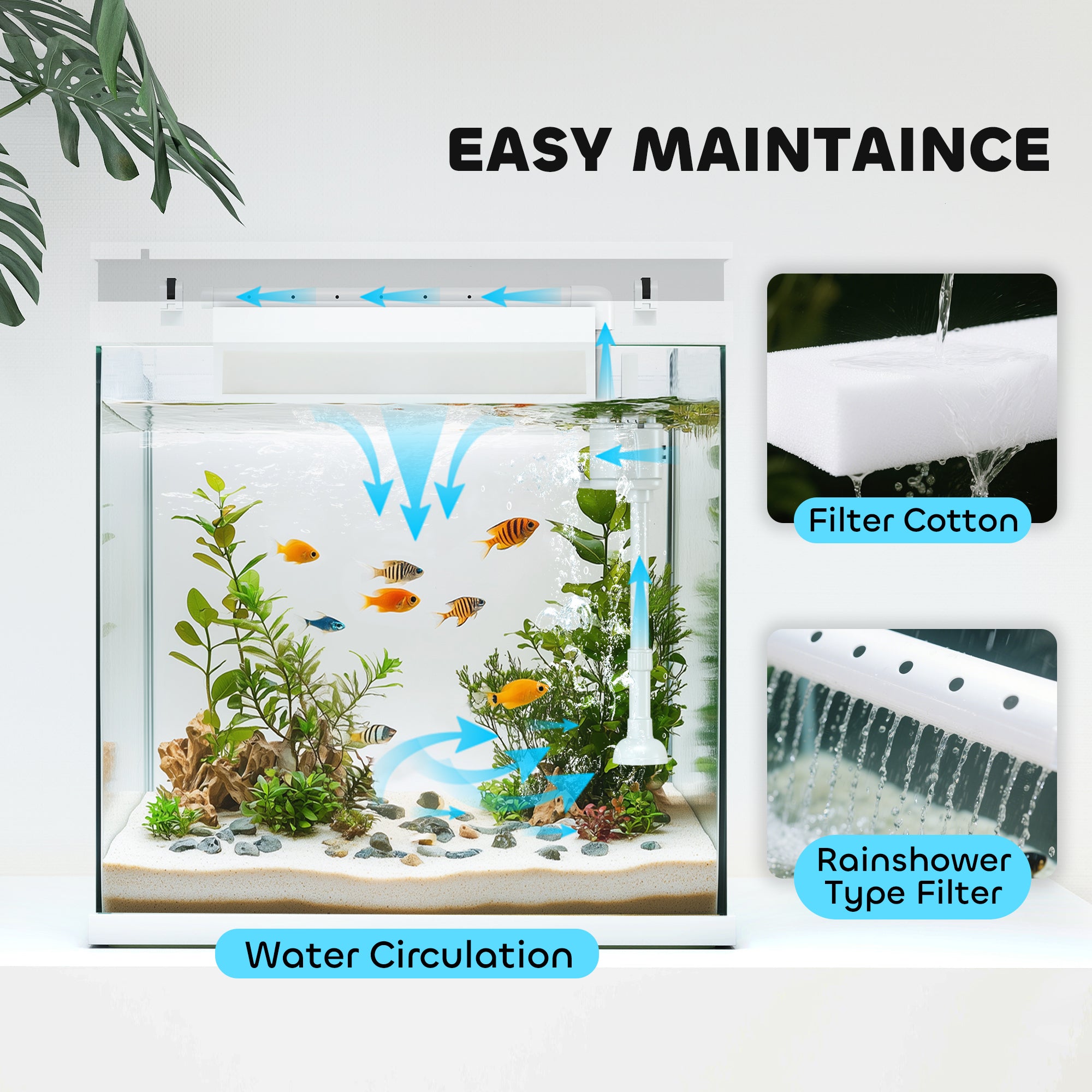 PawHut 14L Glass Fish Tank with Filter System, LED Lights, Water Pump, White - North Peak Garden Furniture