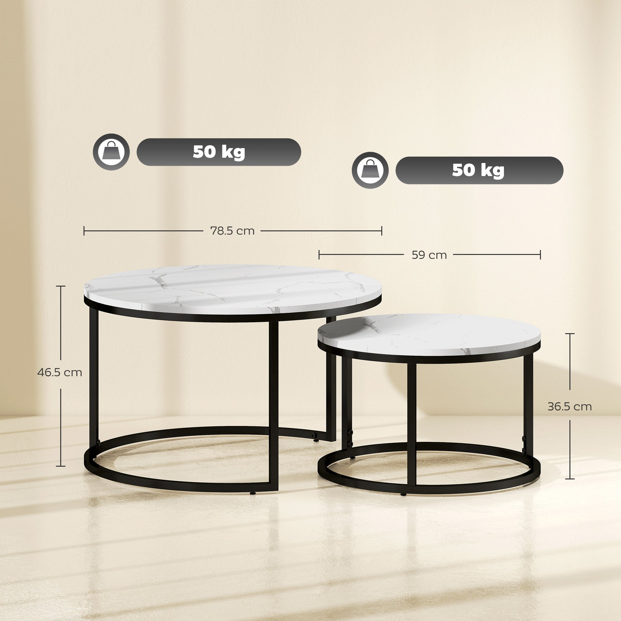 HOMCOM Set of Two Marble-Effect Stacking Tables - Black/White - North Peak Garden Furniture