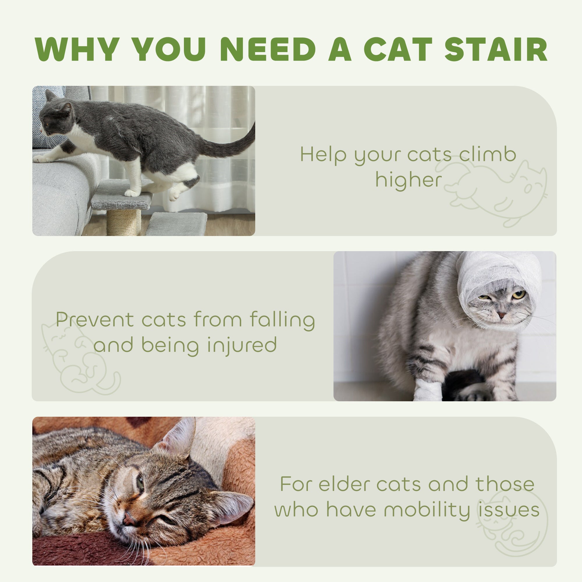 PawHut Pet Stairs 3-step Pet Ladder Cat dog Stairs Climb Ladder Cat Tree, Grey - North Peak Garden Furniture