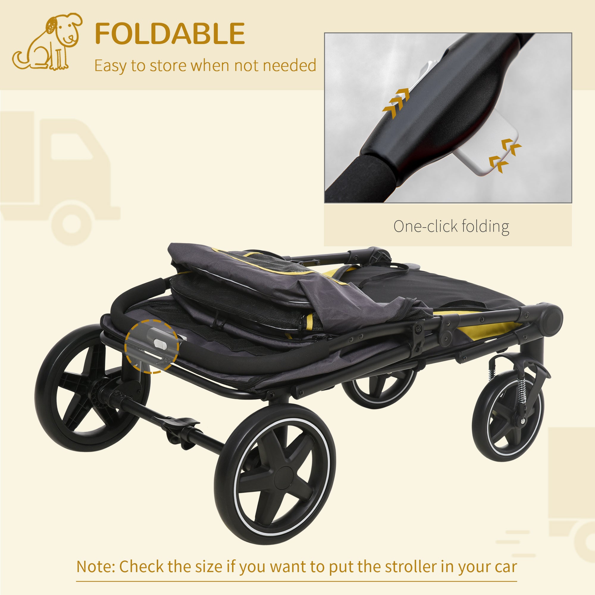 PawHut One-Click Foldable Pet Travel Stroller with Rain Cover, Cat Dog Pushchair with Universal Front Wheels, Shock Absorber, Storage Bags, Mesh Window, Safety Leash for Large and Medium Dogs (Grey) - North Peak Garden Furniture