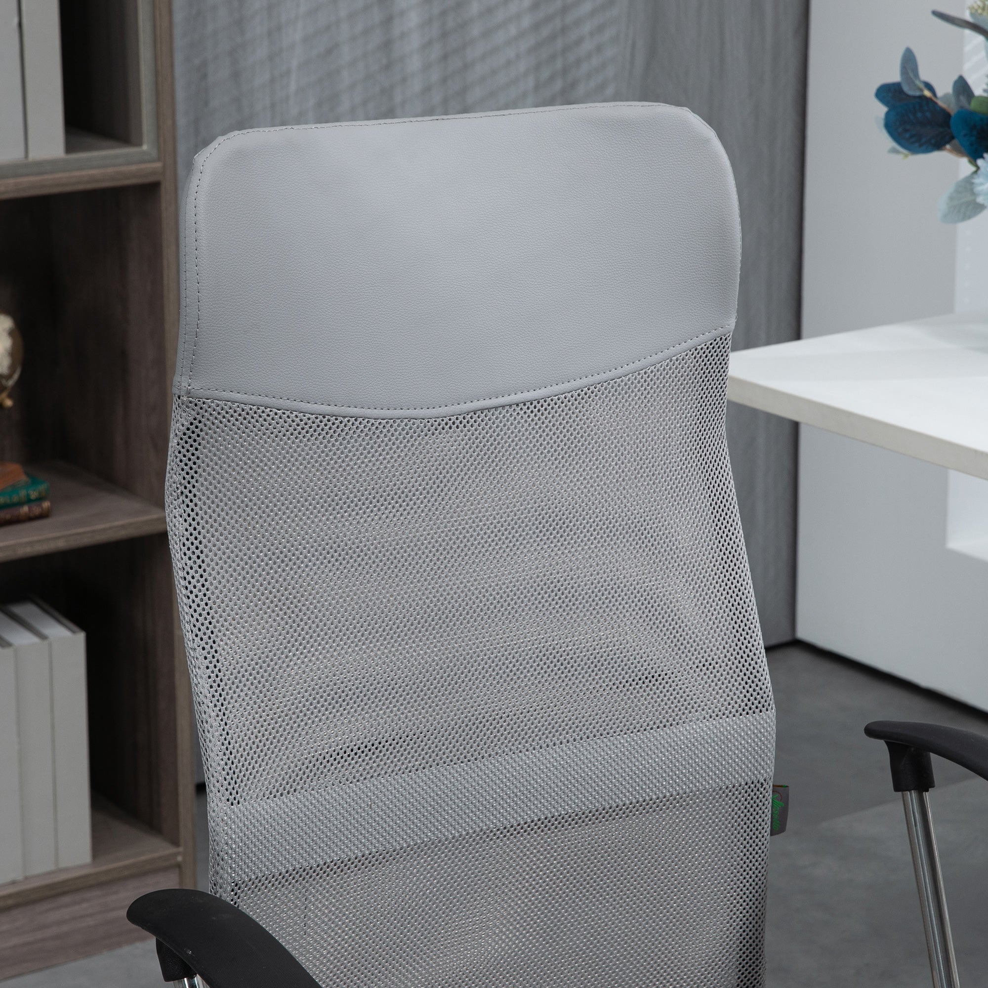 Vinsetto Ergonomic Office Chair Mesh Chair with Adjustable Height Tilt Function Light Grey - North Peak Garden Furniture