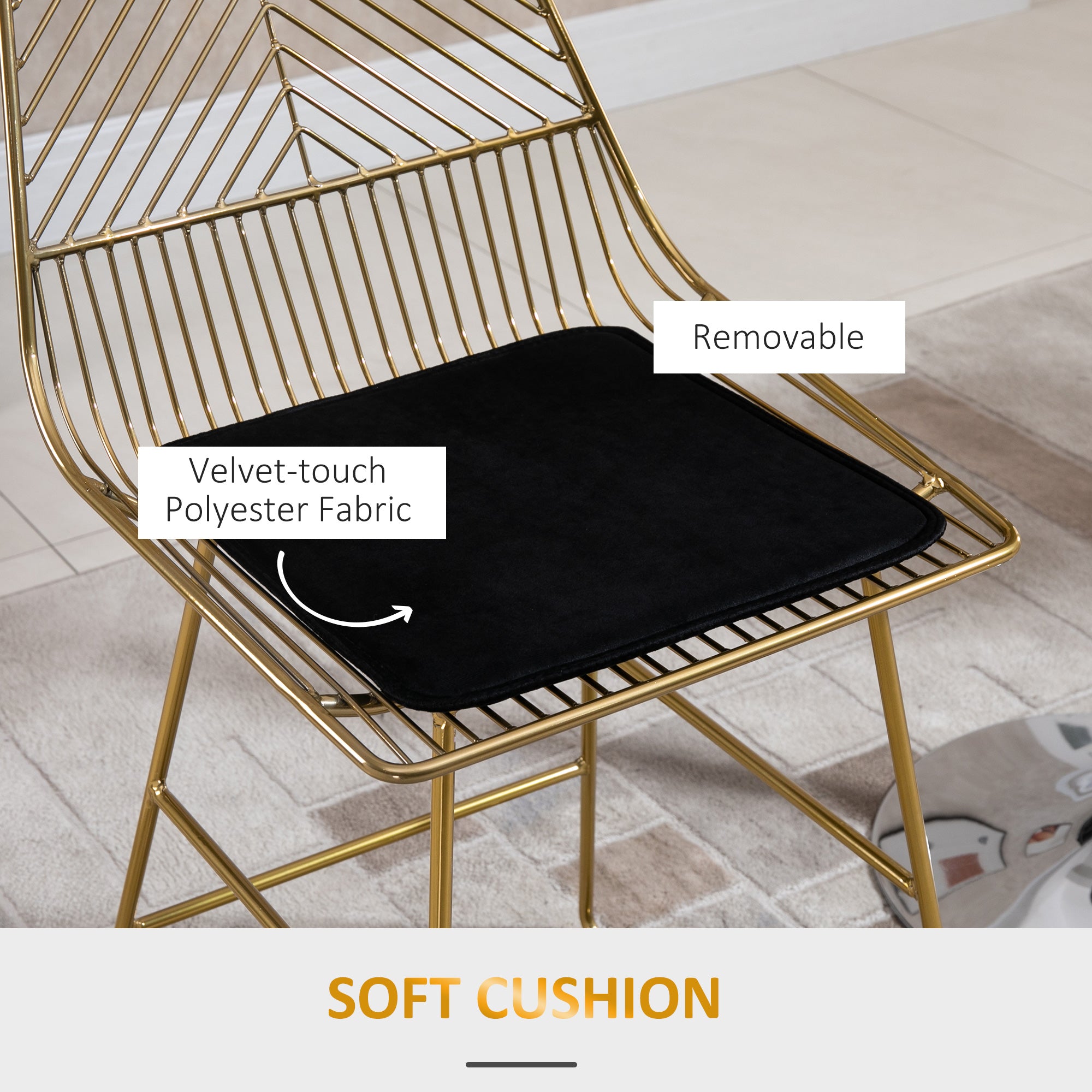 HOMCOM Set of 2 Bar stools Modern Counter Height Wire Metal Bar chairs for Kitchen, Bar Counter, Gold - North Peak Garden Furniture