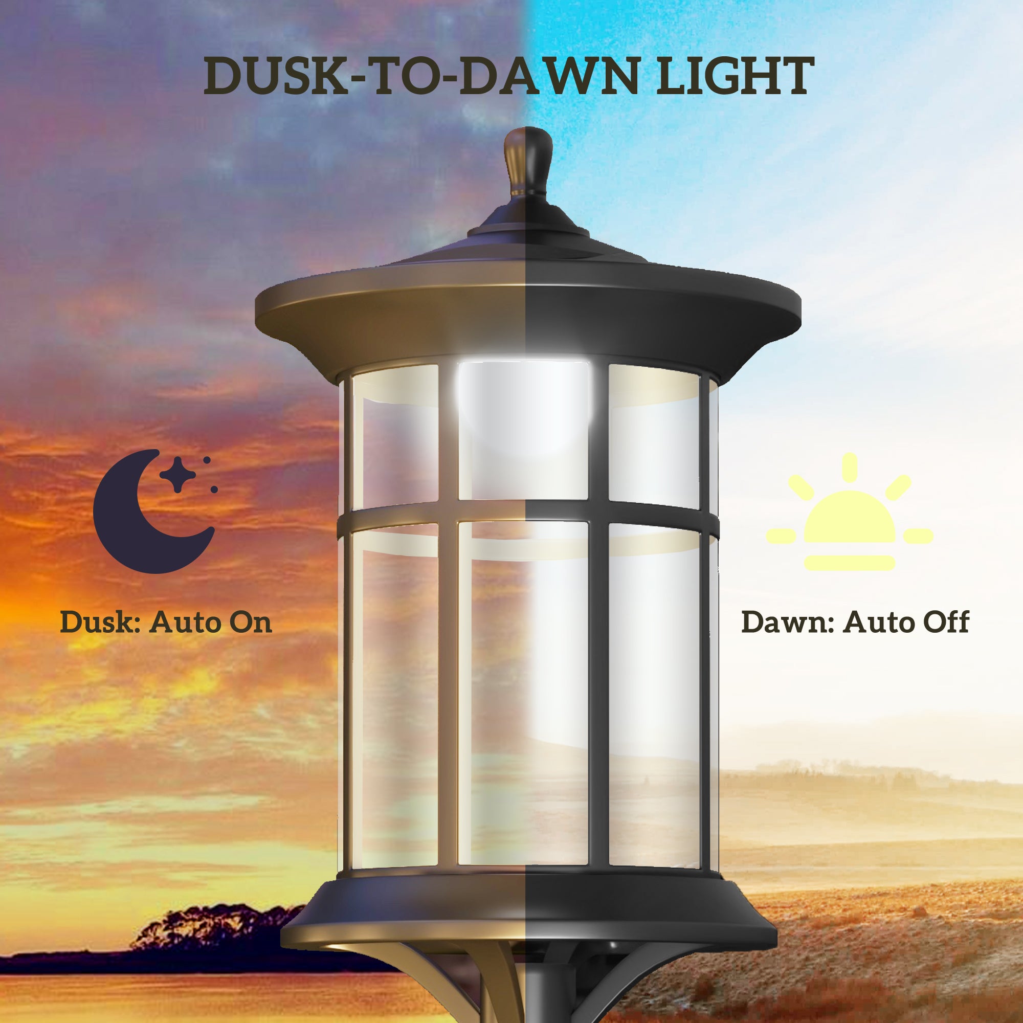 Outsunny Set of Two 1.8m Traditional Style Solar Lamp Posts - Black - North Peak Garden Furniture